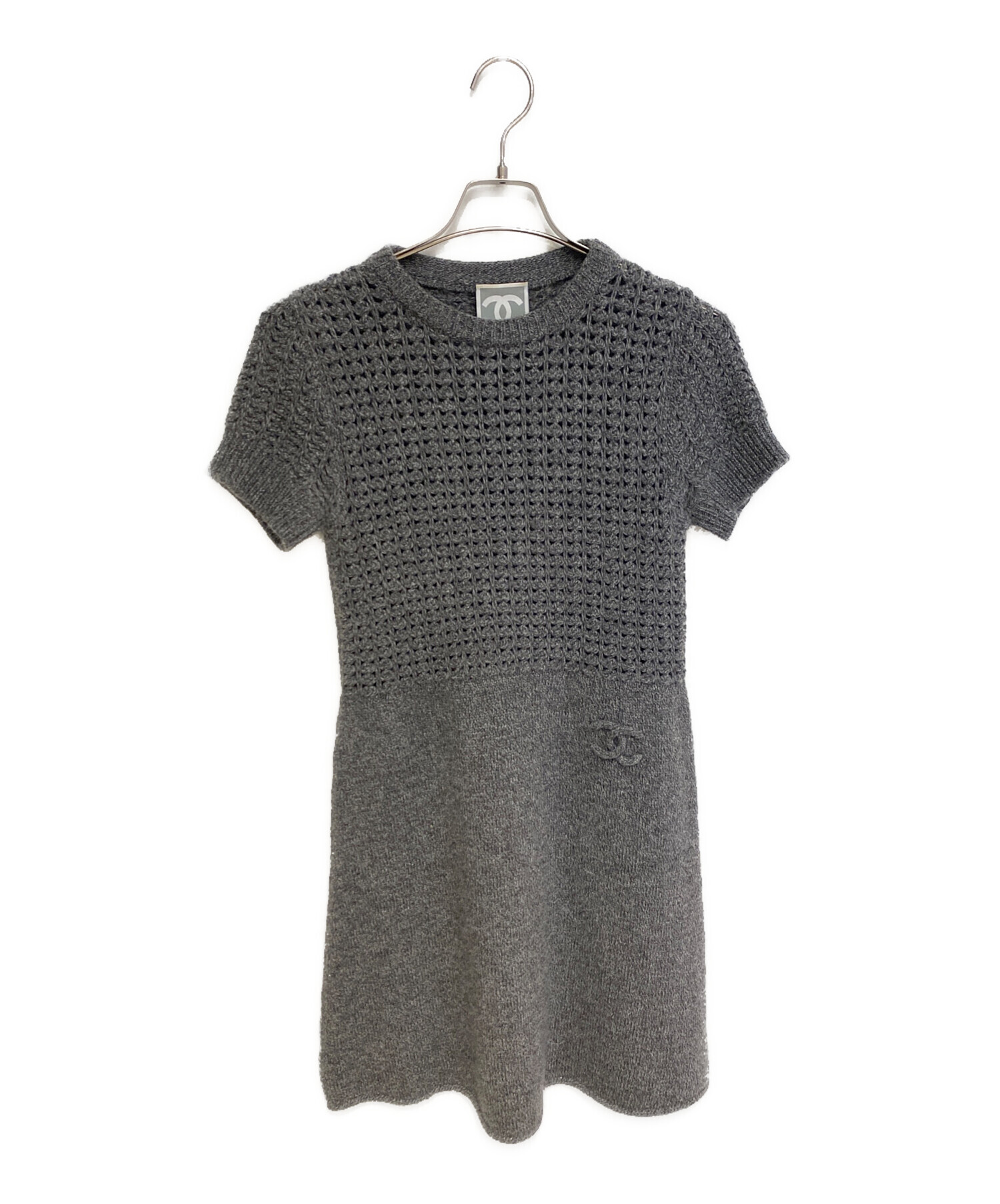 中古・古着通販】CHANEL (シャネル) 半袖ニットワンピース グレー 