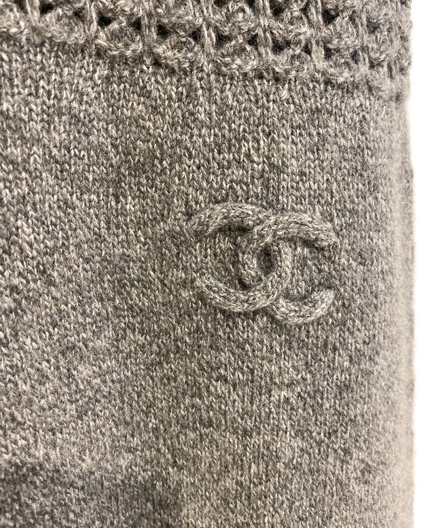 中古・古着通販】CHANEL (シャネル) 半袖ニットワンピース グレー 