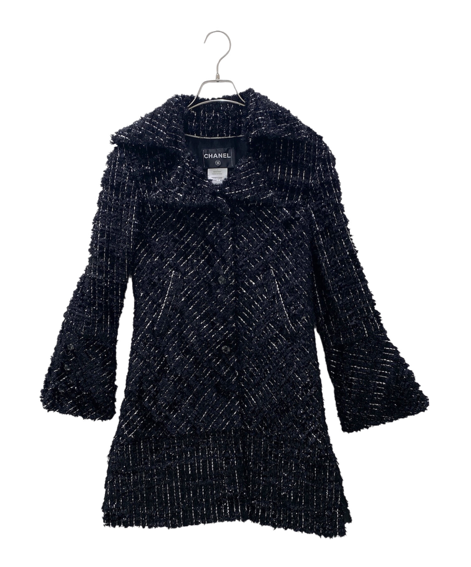 CHANEL ツイードコート 36 ネイビー 中古・古着通販】CHANEL (シャネル) P46 メタリック ウールナイロン