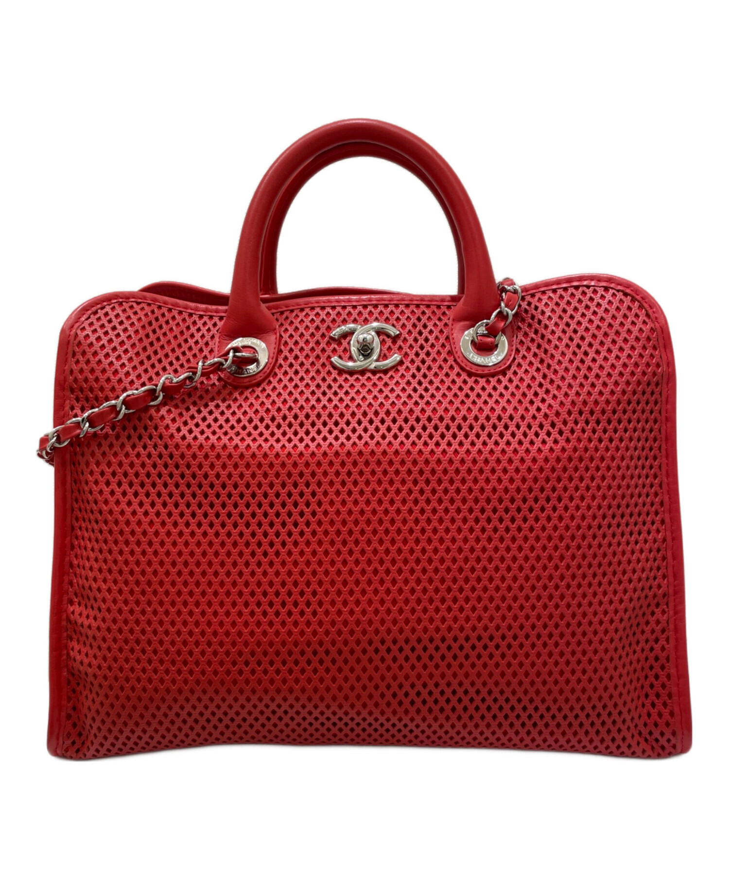 中古・古着通販】CHANEL (シャネル) チェーントートバッグ レッド