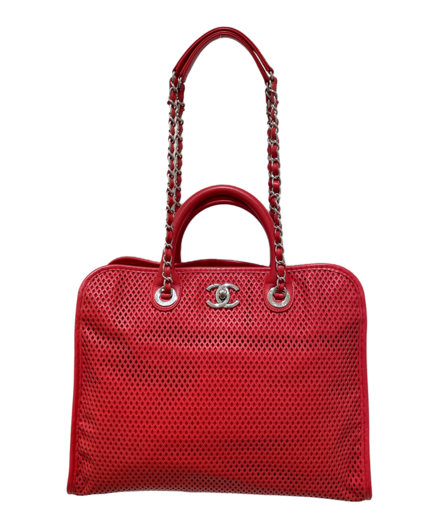 中古・古着通販】CHANEL (シャネル) チェーントートバッグ レッド