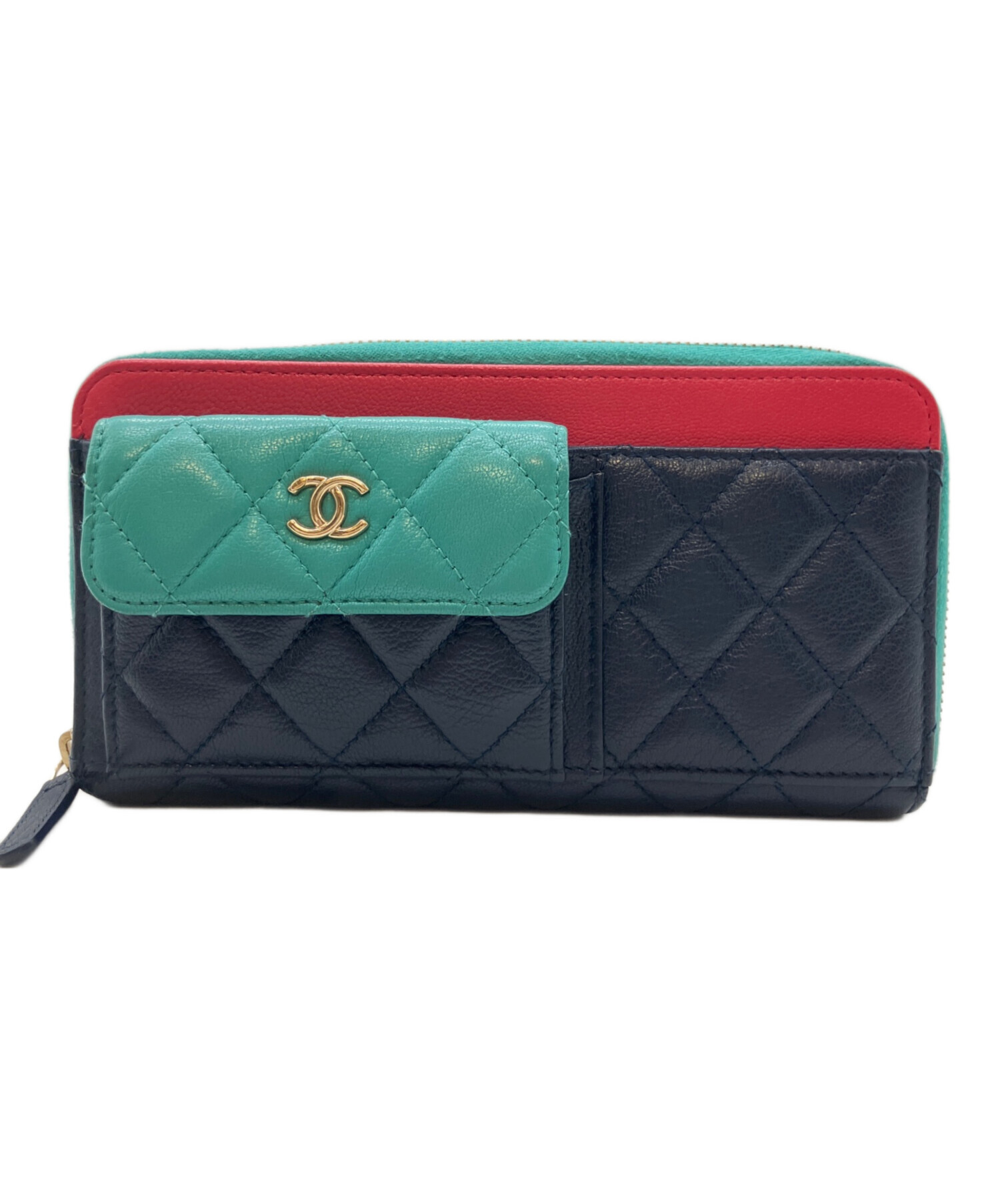 中古・古着通販】CHANEL (シャネル) ジップウォレット/長財布 ネイビー 