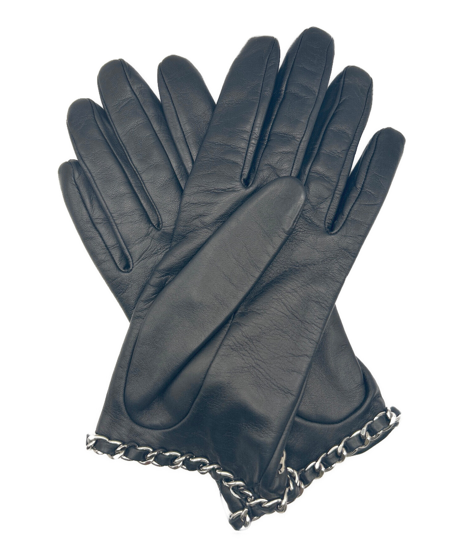 新品未使用 CHANEL シャネル 手袋 グローブ 中古・古着通販】CHANEL (シャネル) チェーンレザーグローブ ブラック