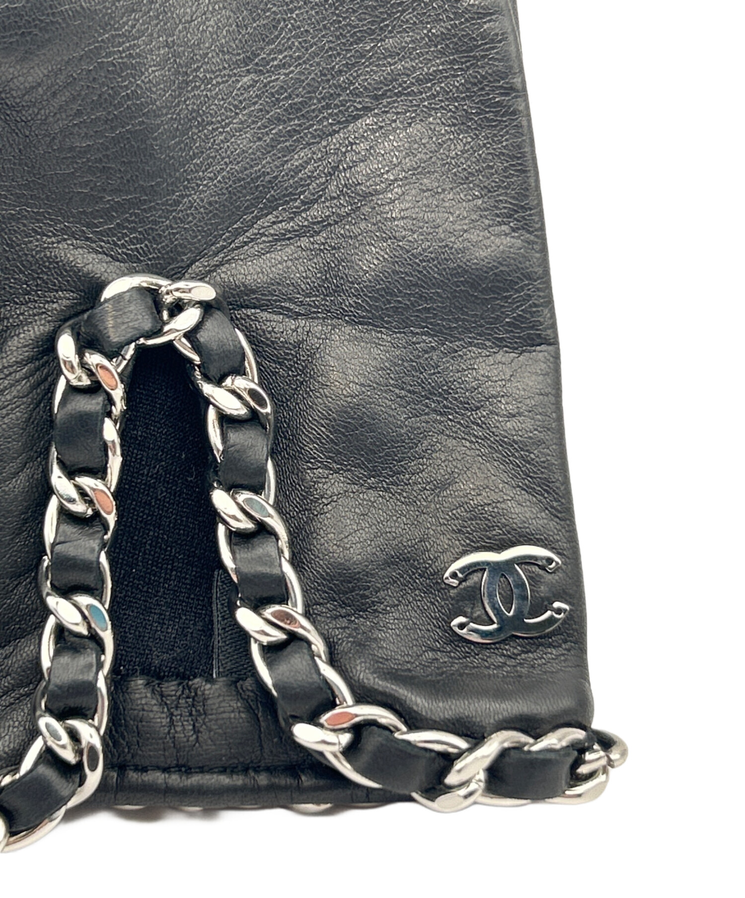 中古・古着通販】CHANEL (シャネル) チェーンレザーグローブ ブラック