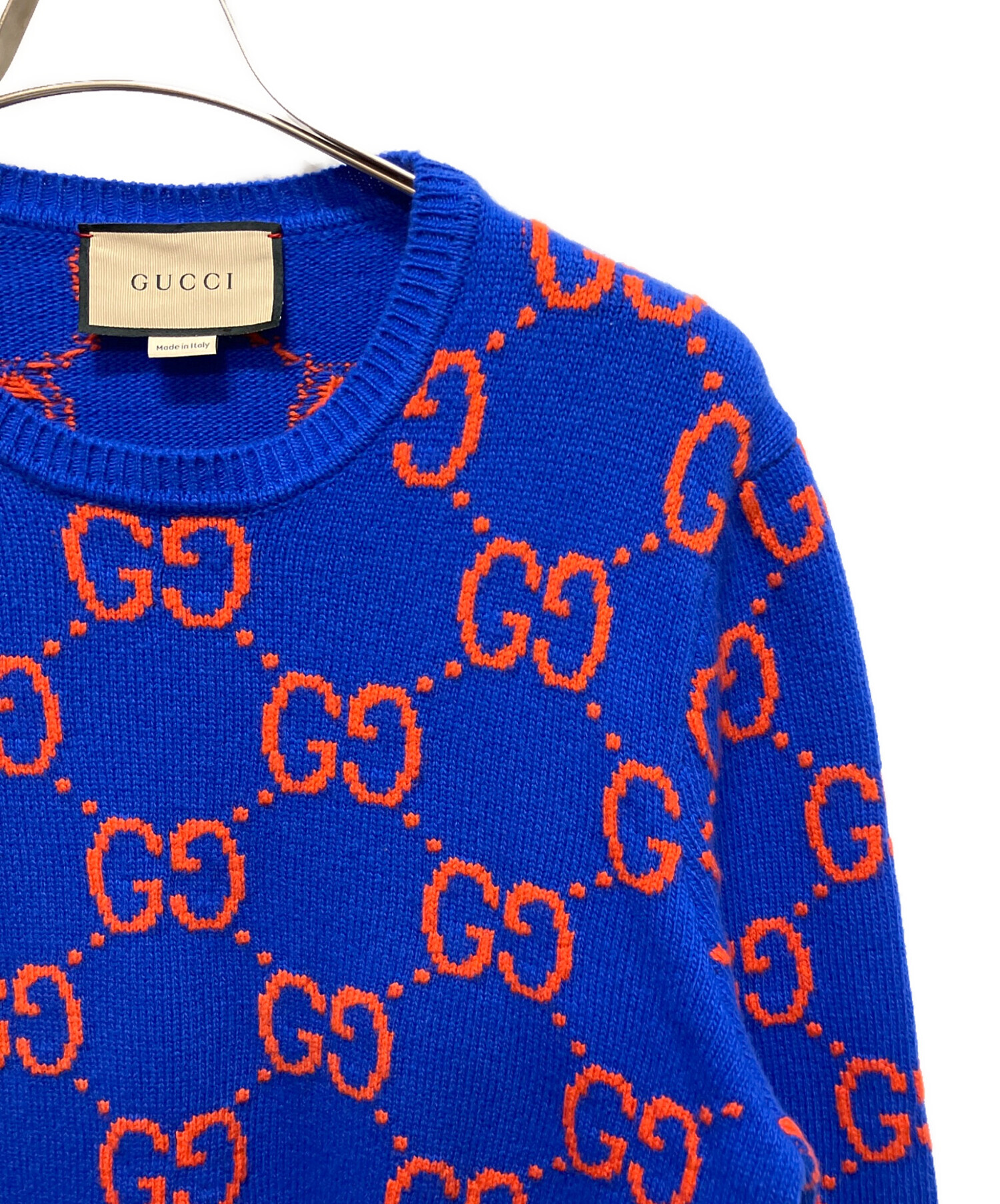 中古・古着通販】GUCCI (グッチ) GGウールニット ブルー×オレンジ