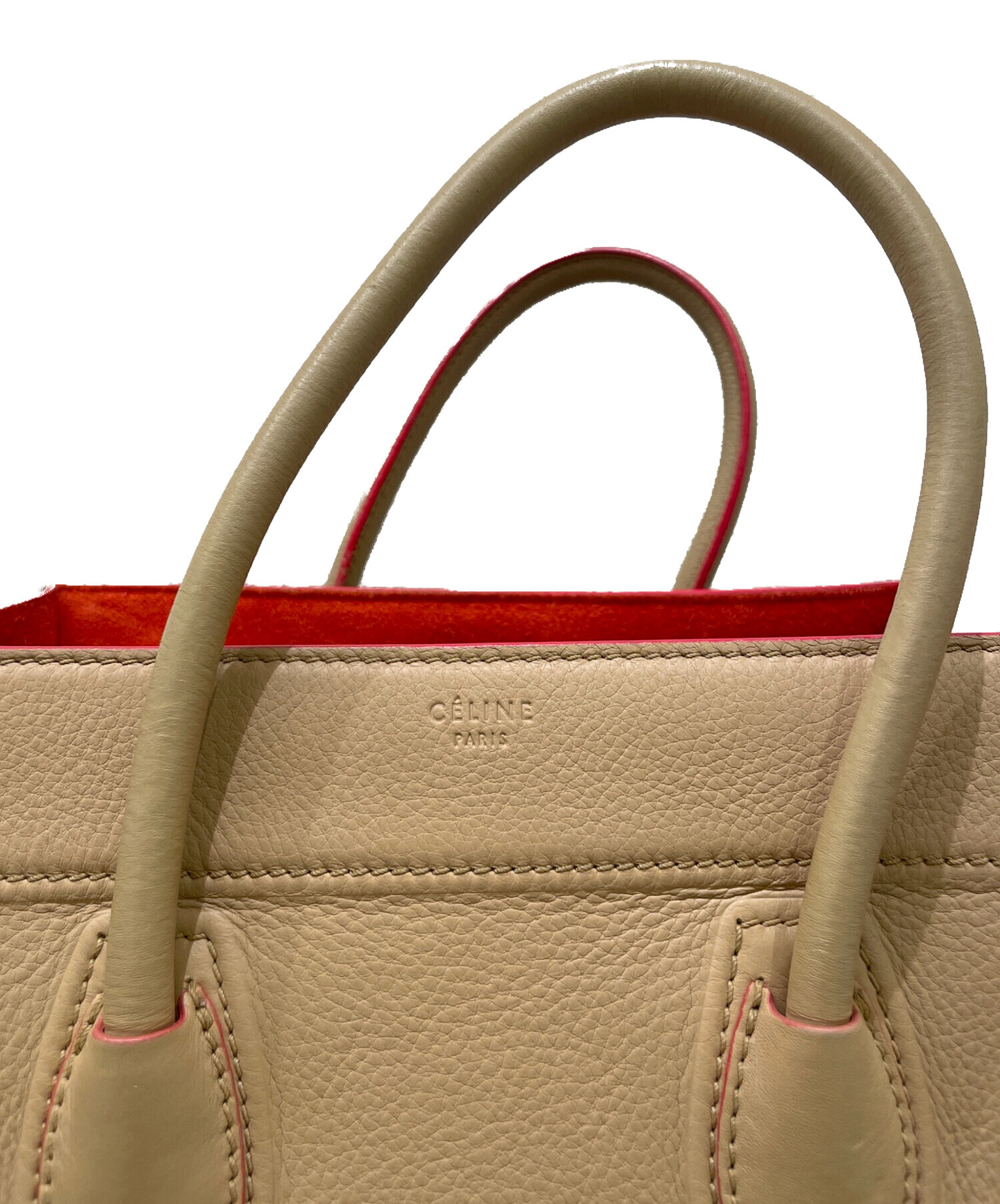 セリーヌ CELINE ハンドバッグ クロコ型押し ラゲージ ファントム ベージュ 中古・古着通販】CELINE (セリーヌ) ラゲージ ファントム ベージュ