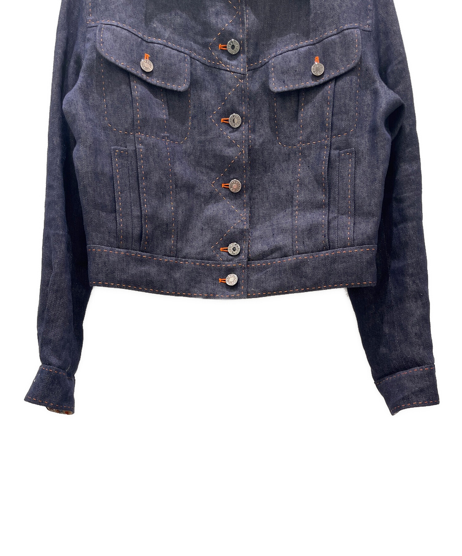 HERMES エルメス　濃紺 デニムジャケット レディース ショート丈36Ｓ美品 HERMES エルメス 濃紺 デニムジャケット レディース ショート丈