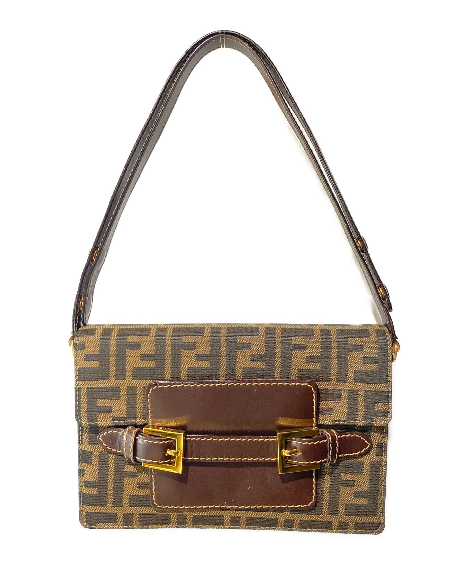 美品 FENDI コーデュロイ ショルダーバッグ ブラウン フェンディ