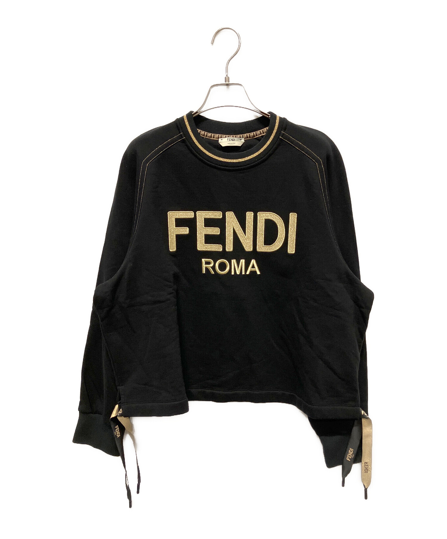 ぬ*ん様 FENDI クロップドスウェット ブラック 中古・古着通販】FENDI (フェンディ) ロゴクロップド スウェット