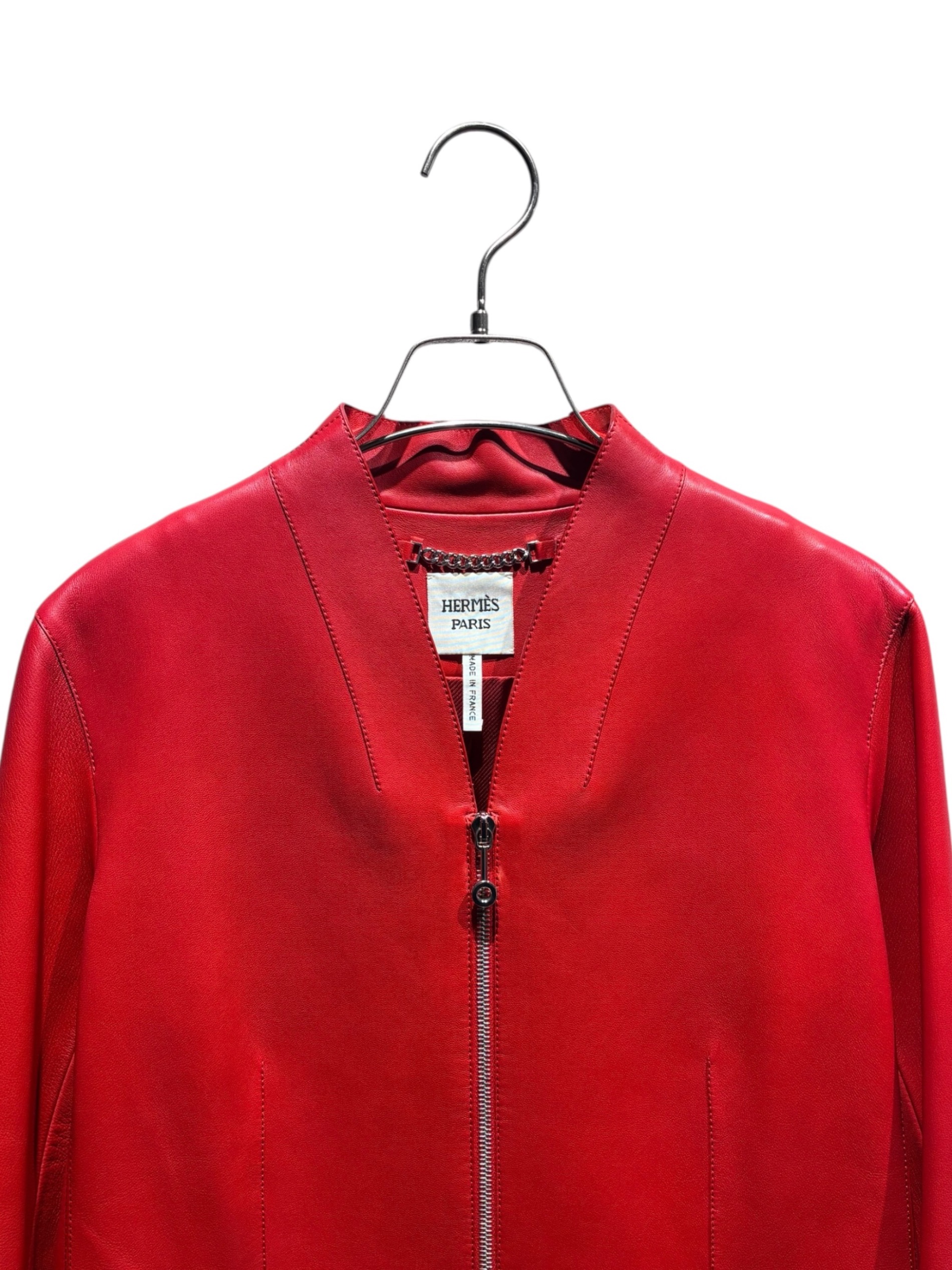 中古・古着通販】HERMES (エルメス) レザーコート レッド サイズ:38