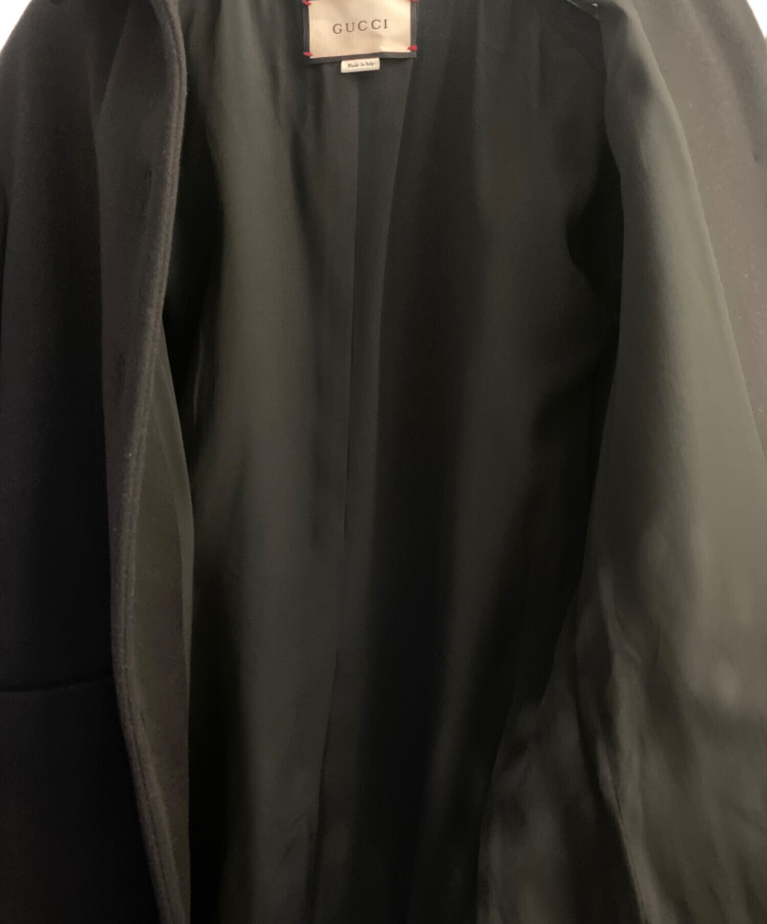 中古・古着通販】GUCCI (グッチ) リボン付きロングコート ブラック