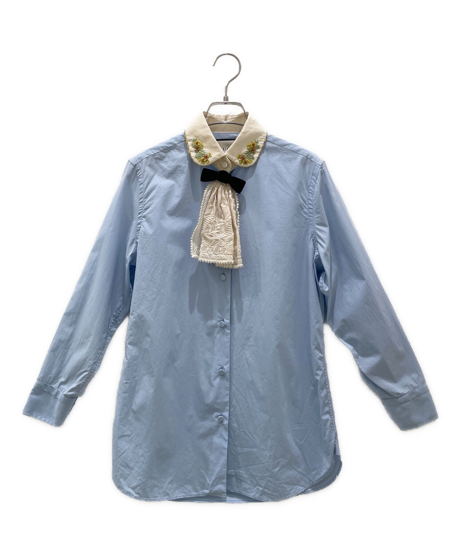 GUCCI 水色 リボン付きシャツ 中古・古着通販】GUCCI (グッチ) リボン付きシャツ/長袖シャツ スカイ