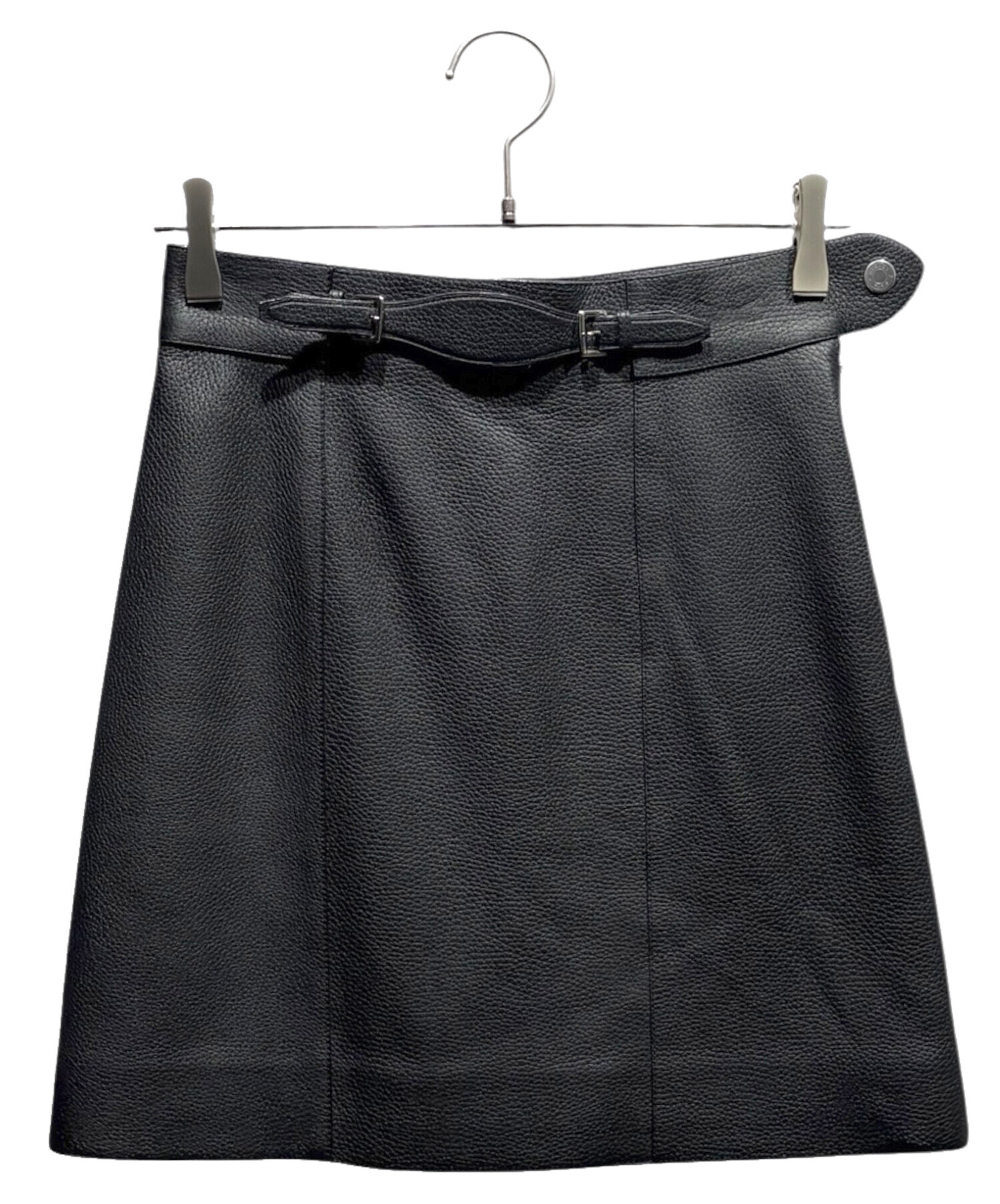 中古・古着通販】HERMES (エルメス) レザースカート ブラック サイズ