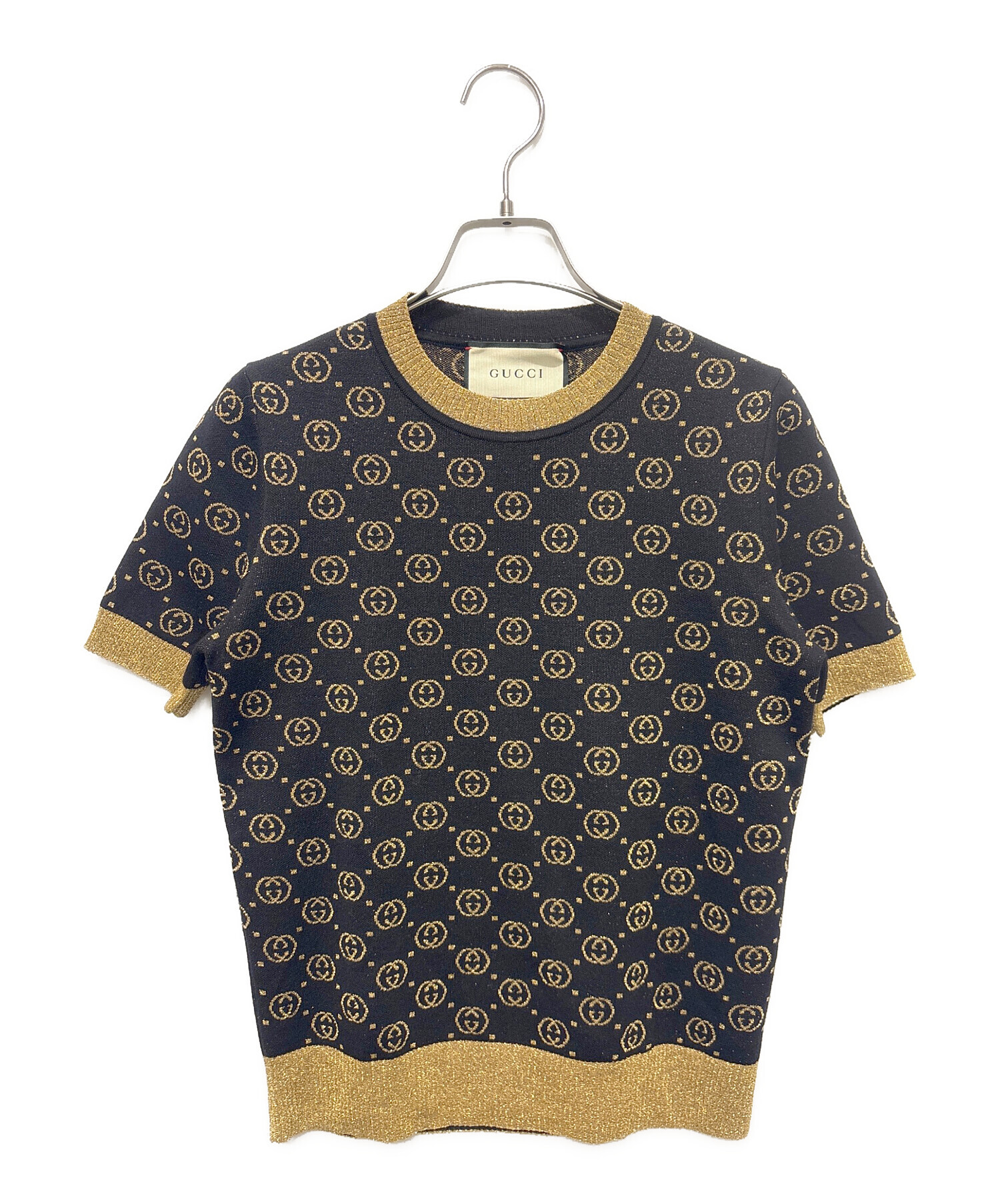中古・古着通販】GUCCI (グッチ) GG柄 半袖ラメニット ブラック サイズ