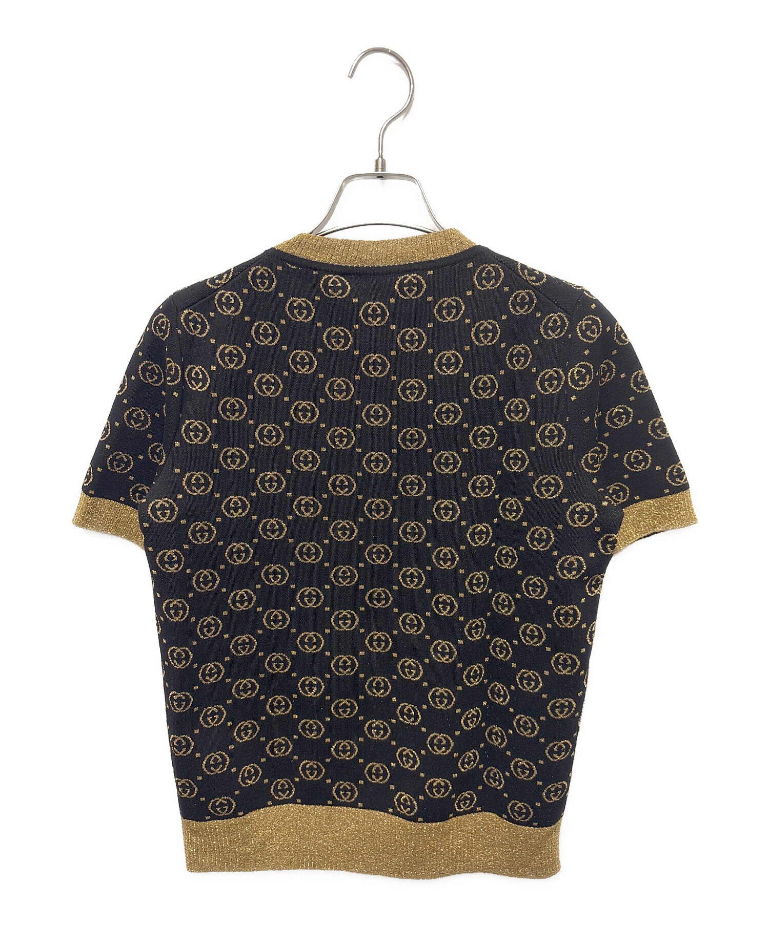 中古・古着通販】GUCCI (グッチ) GG柄 半袖ラメニット ブラック サイズ