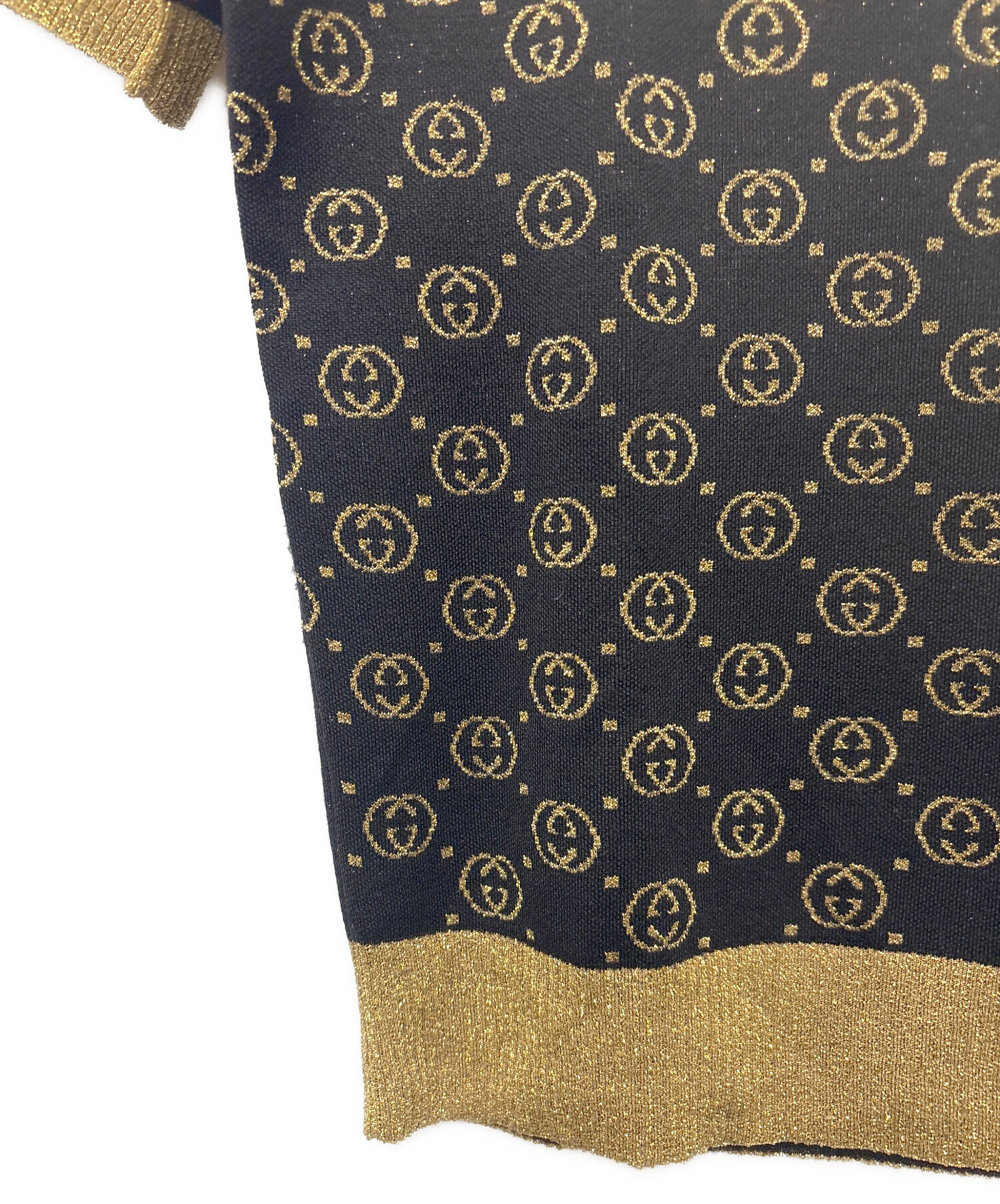 中古・古着通販】GUCCI (グッチ) GG柄 半袖ラメニット ブラック サイズ
