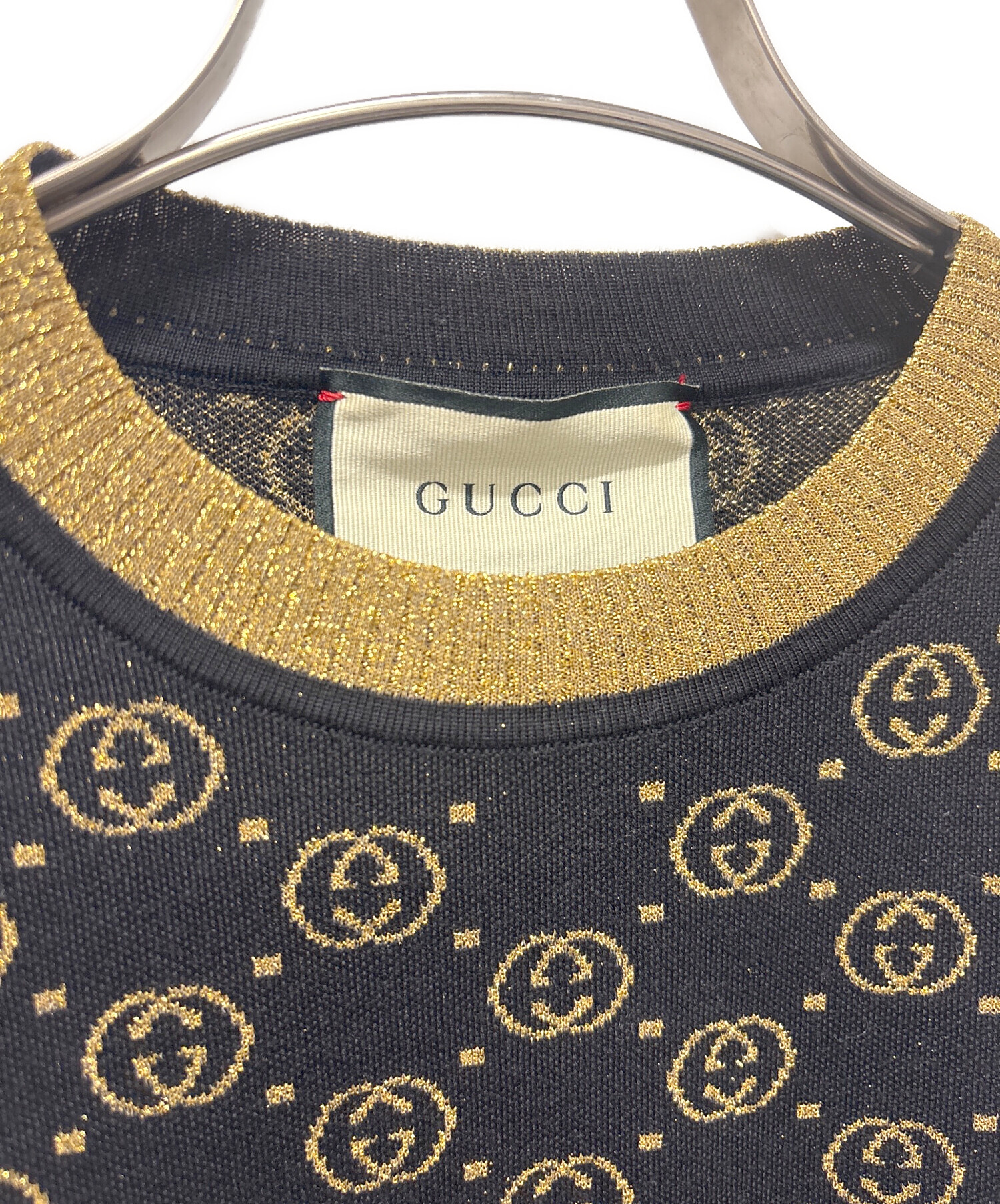 中古・古着通販】GUCCI (グッチ) GG柄 半袖ラメニット ブラック サイズ
