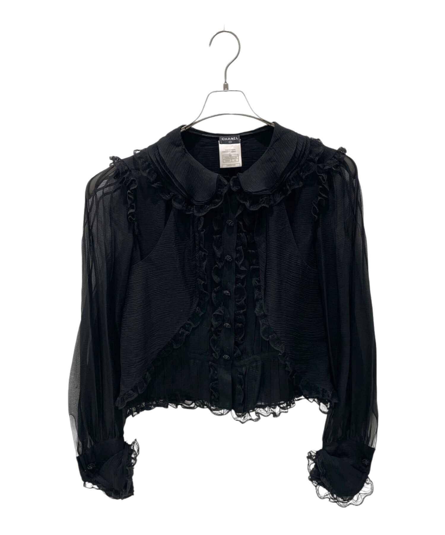 中古・古着通販】CHANEL (シャネル) フリルブラウス ブラック サイズ 