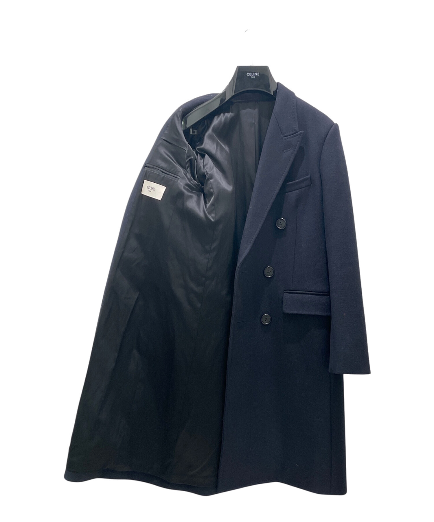 CELINE セリーヌ ウール フィールド　チェスターコート 50 ネイビー 中古・古着通販】CELINE (セリーヌ) ダブルブレストウールチェスター