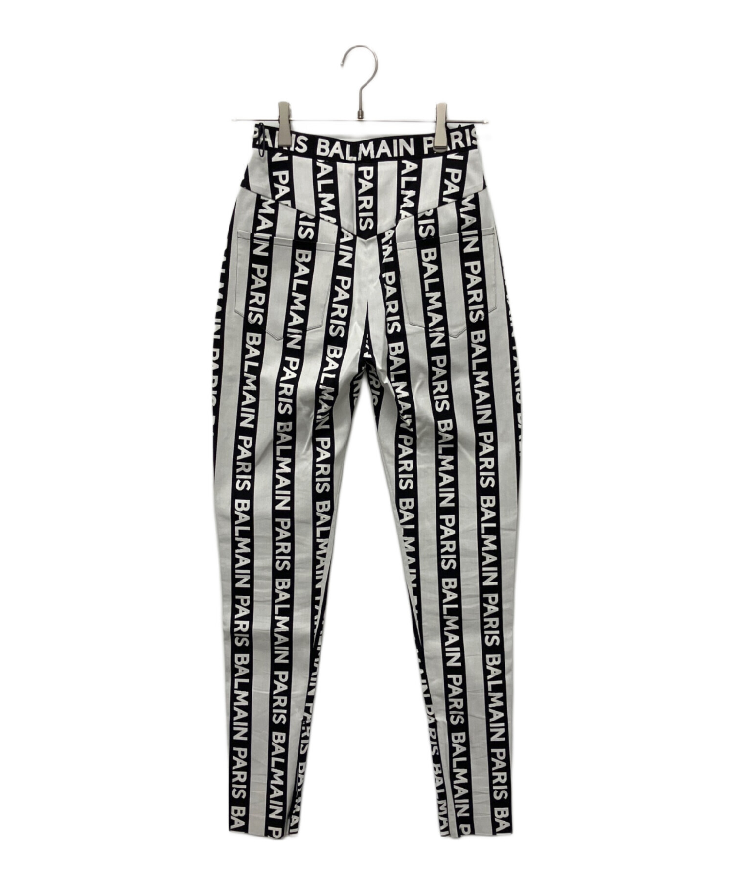 中古・古着通販】BALMAIN (バルマン) ストライプロゴスリムパンツ