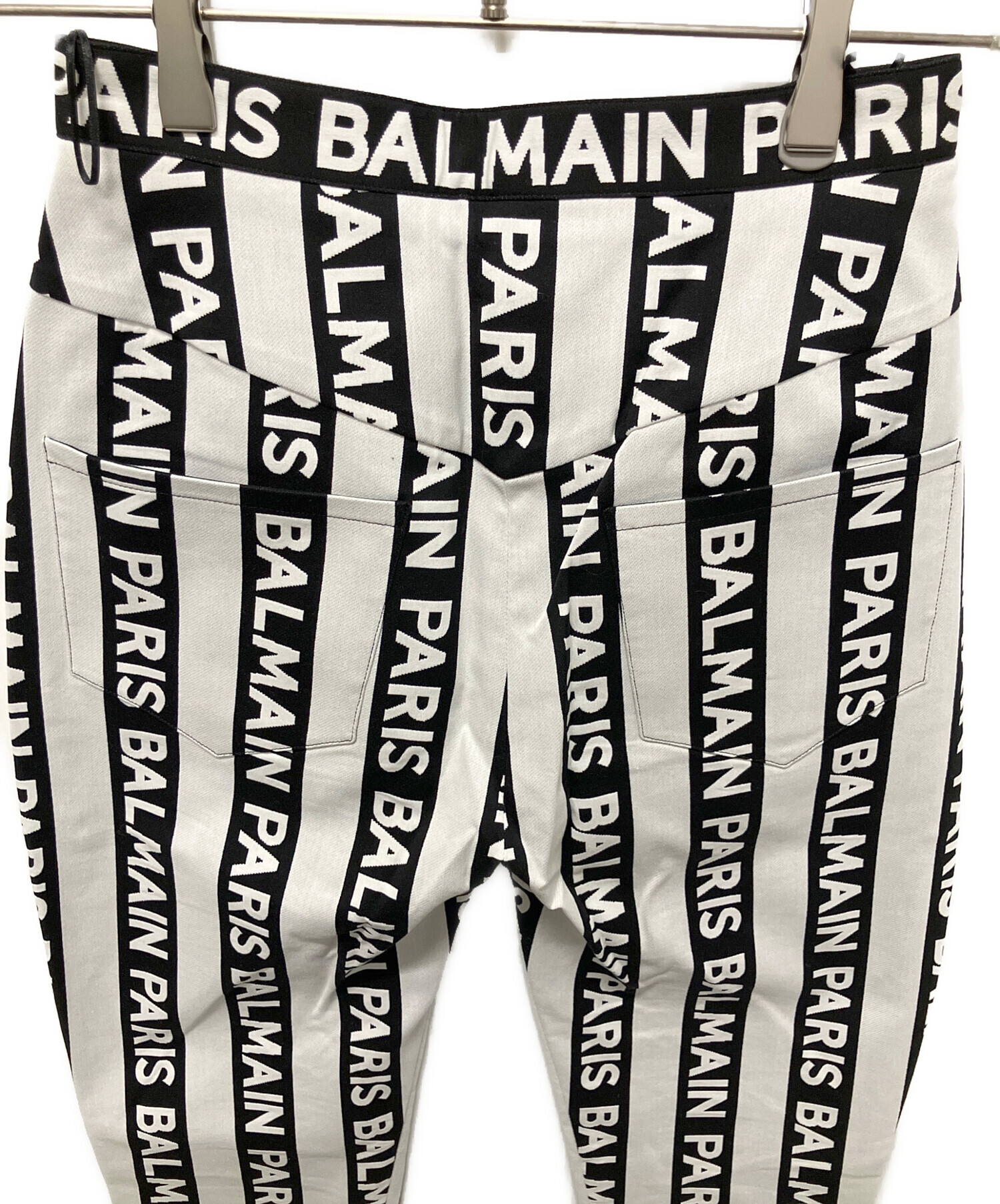 中古・古着通販】BALMAIN (バルマン) ストライプロゴスリムパンツ