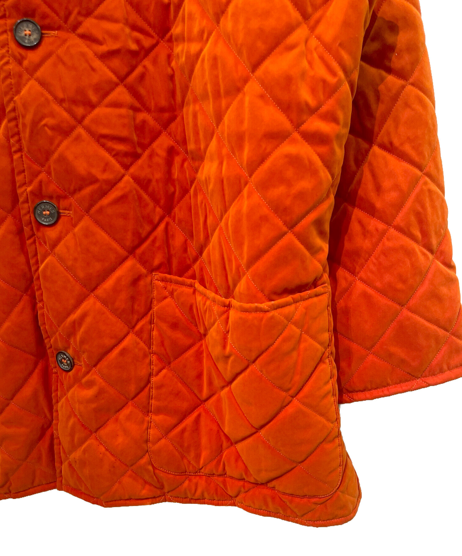未使用 21ss HERMES エルメス Hキルティング ブルゾン ジャケット アウター 中綿 Vネック Hステッチ 52 グレー オレンジ メンズ 古着 中古 USED 中古・古着通販】HERMES (エルメス) ライナー付きキルティング