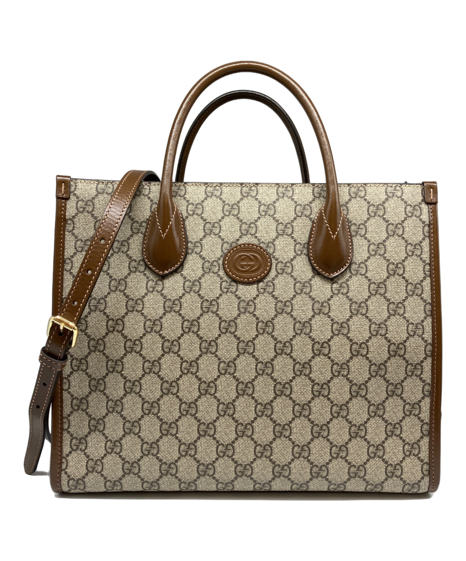 GUCCI インターロッキングG ショルダーバッグ ベージュ 中古・古着通販】GUCCI (グッチ) インターロッキングG 2WAYショルダー