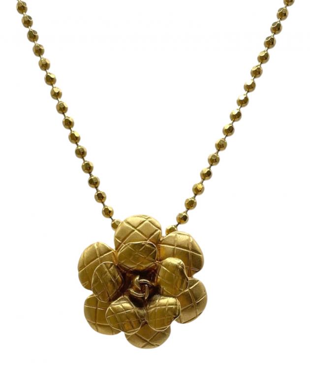 CHANEL ゴールド チェーンネックレス 中古・古着通販】CHANEL (シャネル) カメリアボールチェーンネックレス