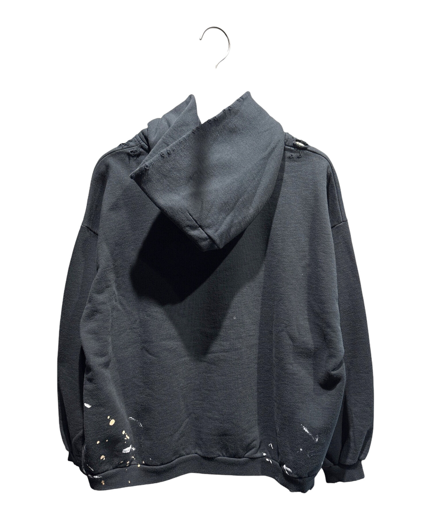BALENCIAGA ダメージ加工 フーディー ブラック 中古・古着通販】BALENCIAGA (バレンシアガ) ペイントダメージ加工