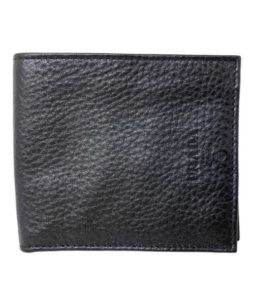 【中古】PRADA ブラック レザー 二つ折り財布 中古・古着通販】PRADA (プラダ) PRADA 2つ折り財布 ブラック