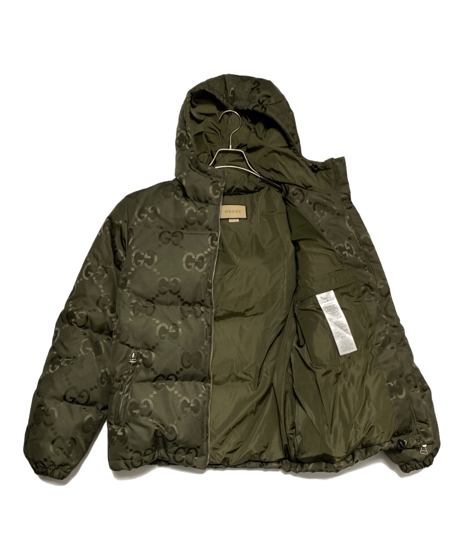 GUCCI グッチ フード付き ダウンジャケット カーキ（オリーブ） サイズ44 中古・古着通販】GUCCI (グッチ) ジャンボGGキャンバス ダウン