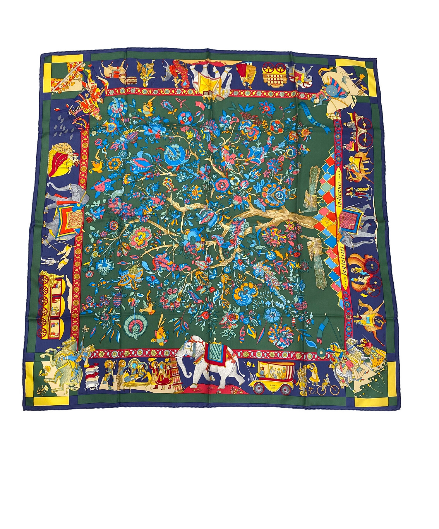 【レア】【未使用に近い 】【送料無料】【匿名配送】　エルメス カレ 90 中古・古着通販】HERMES (エルメス) カレ90 グリーン サイズ:90