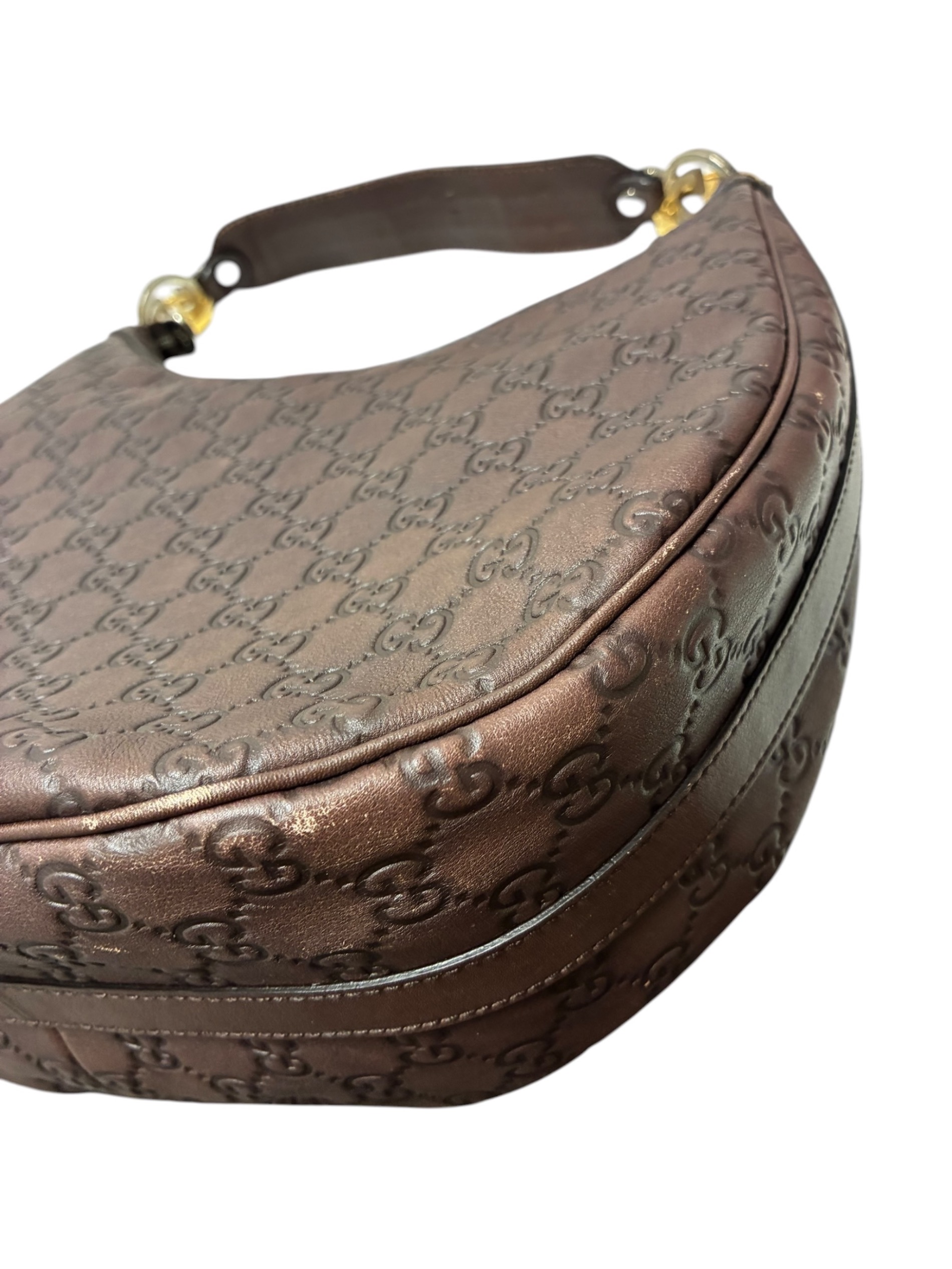 GUCCI(グッチ) ショルダーバッグ GGツインズ,シマライン 232962 ブロンズ レザー 中古・古着通販】GUCCI (グッチ) ワンショルダーバッグ/232962 ダーク