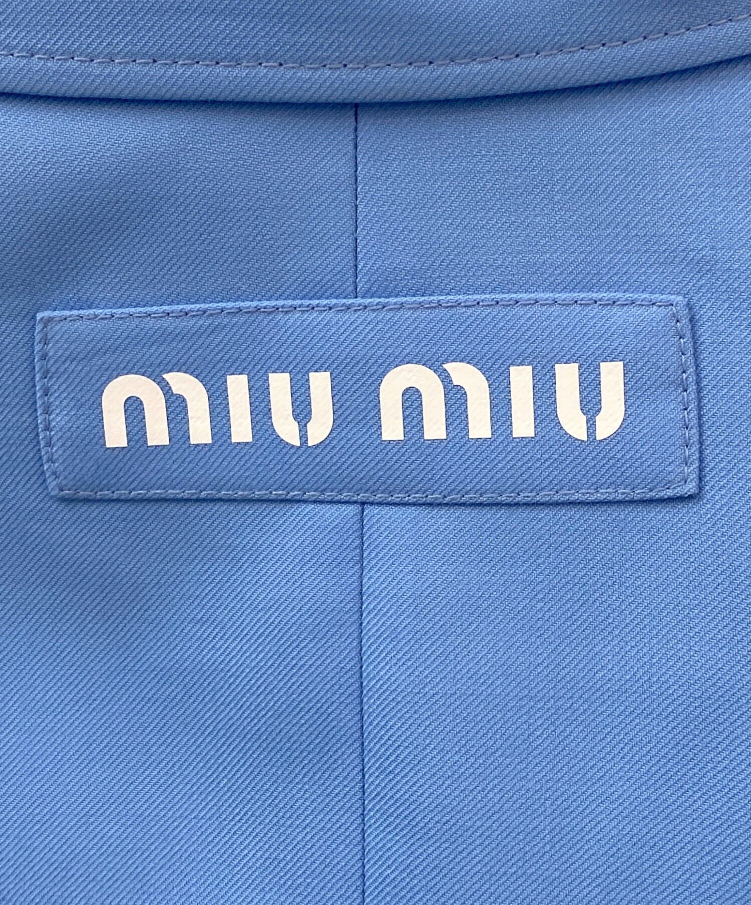 miu miu ミュウミュウ ノーカラージャケット 綿100% 水色 M y2k 楽天市場】MIU MIU (ミュウミュウ) ロゴ総柄 フルジップ クロップド