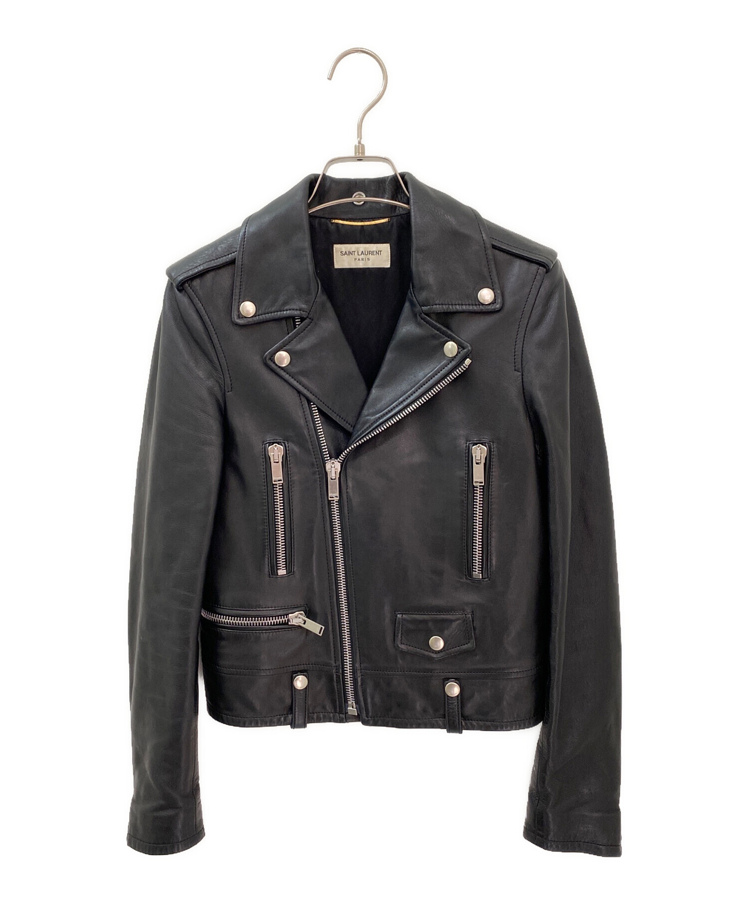 レザージャケット ライダースジャケット リブレザー セリーヌ サンローラン 黒 中古・古着通販】Saint Laurent Paris (サンローランパリ) レザー