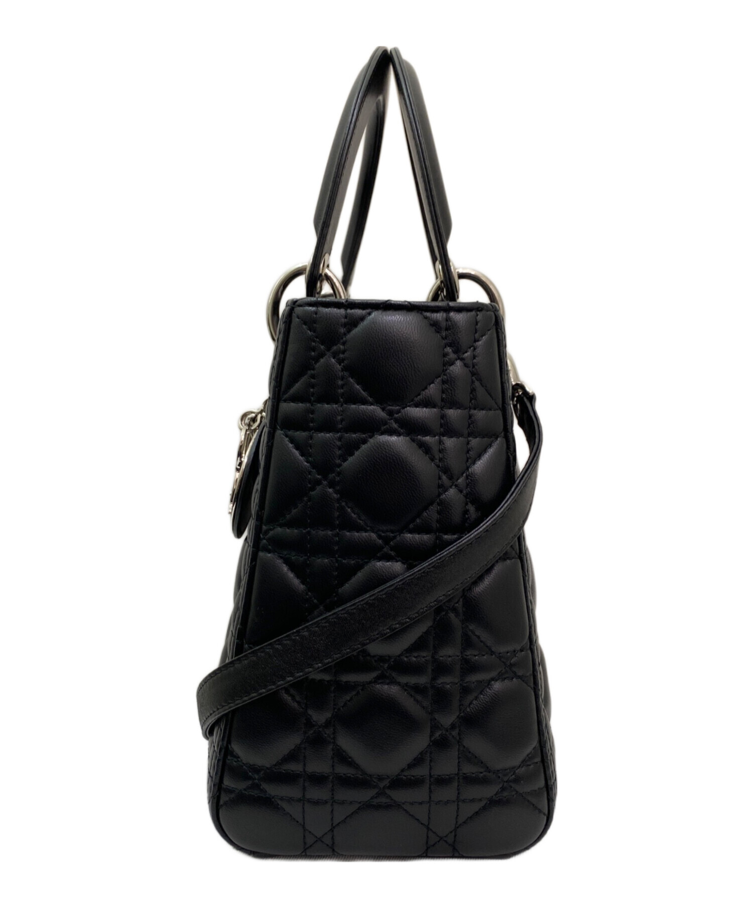 Christian Dior クリスチャンディオール 2WAY ミディアム レディディオール ハンドバッグ ショルダーバッグ 肩掛け カナージュ かばん 鞄 パテントレザー    ブラック 黒 シルバー金具 レディース【中古品】 Lady Dior ディオール レディディオール ミディアム ハンドバッグ