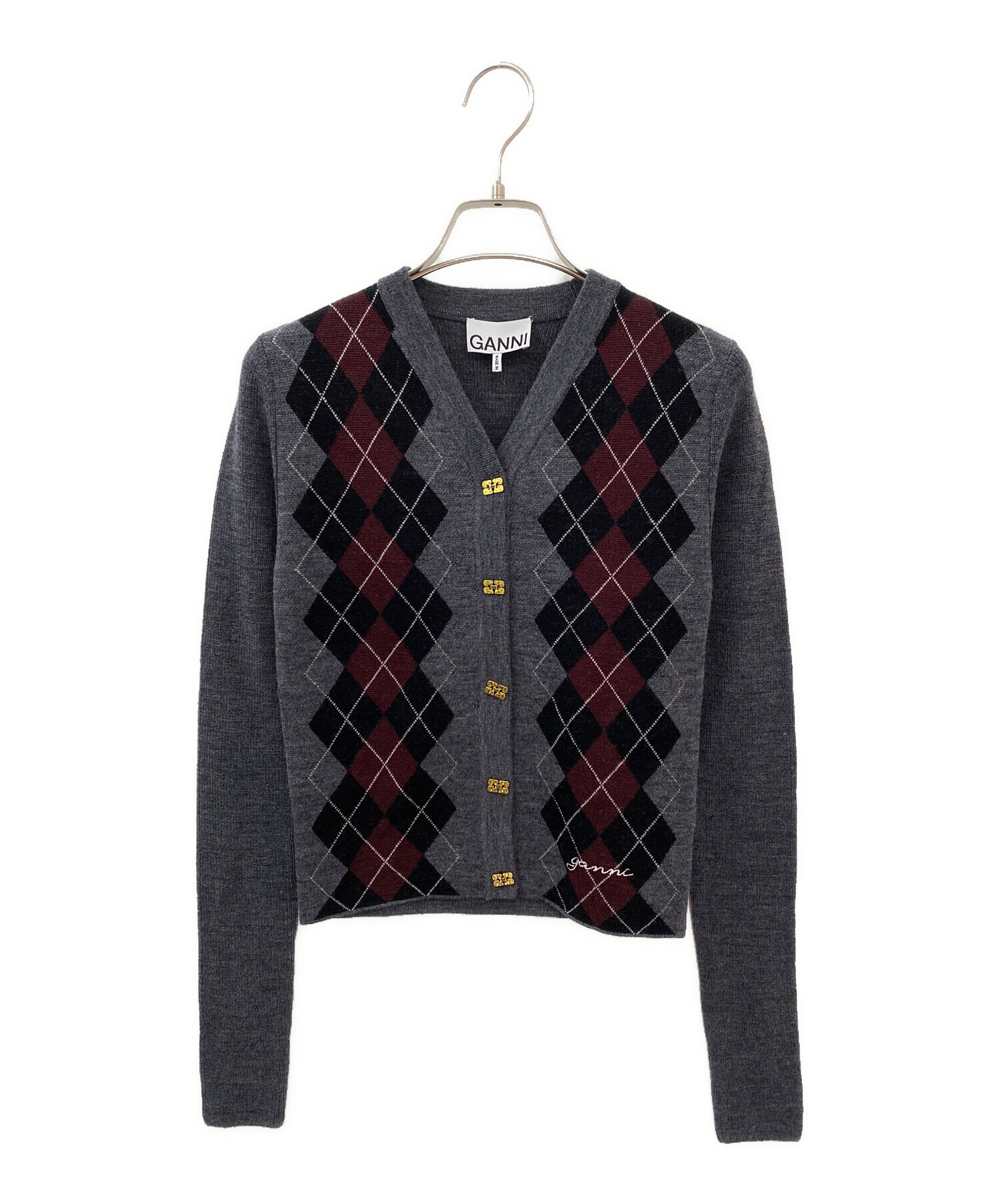 中古・古着通販】GANNI (ガニー) アーガイルカーディガン グレー
