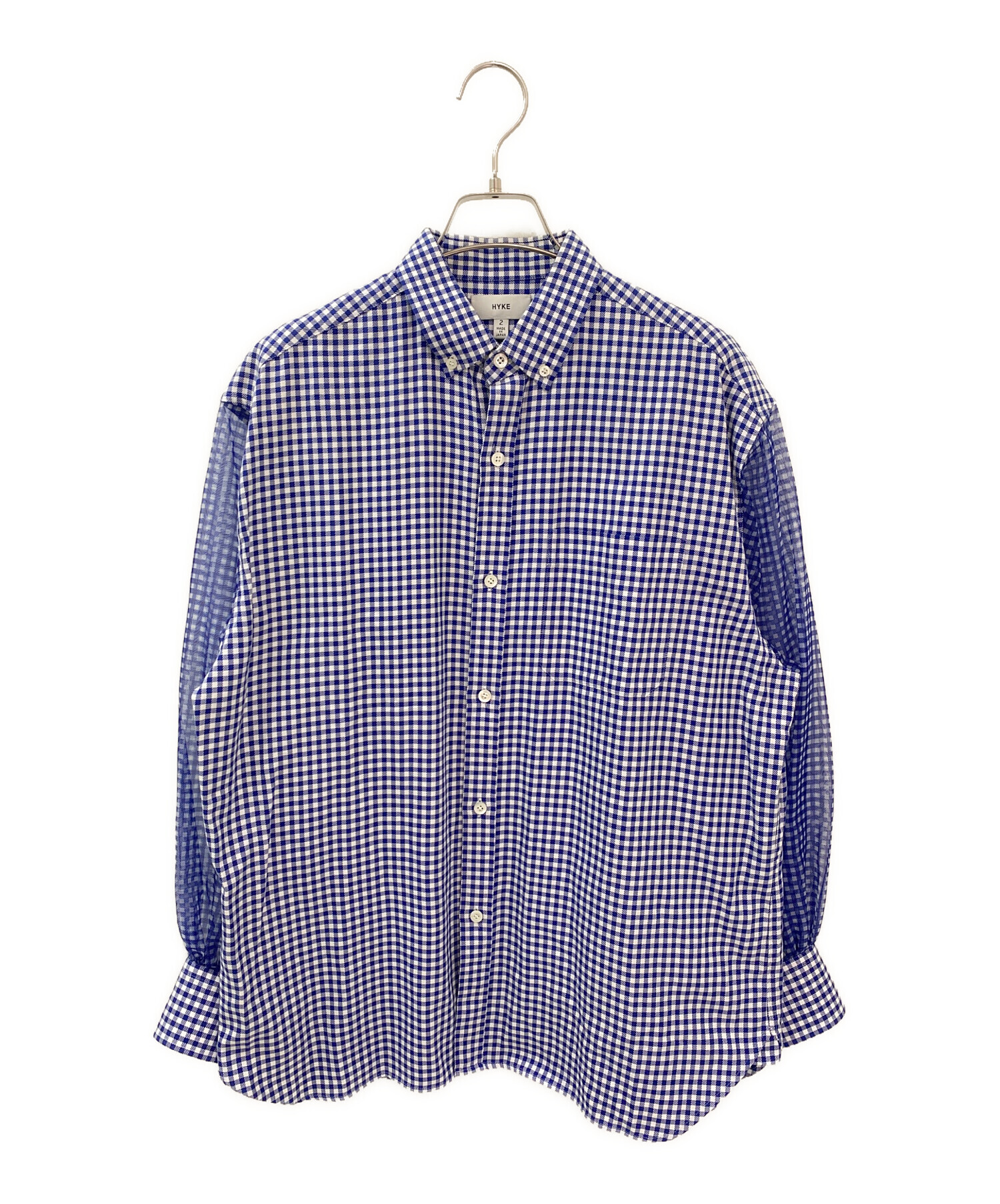中古・古着通販】HYKE (ハイク) CHECKED SHEER SLEEVE SHIRT ブルー 