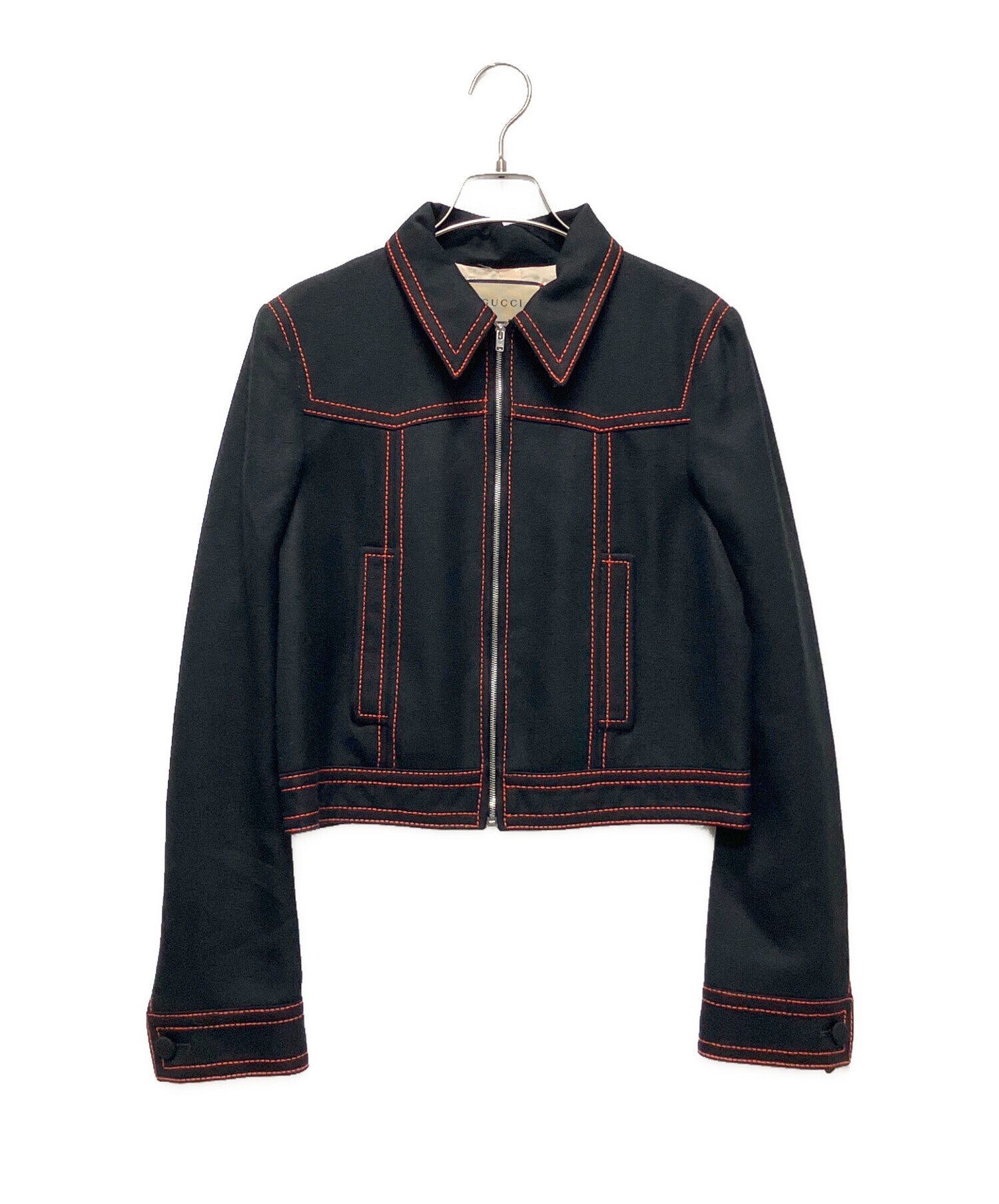 GUCCI グッチ レディース ブルゾン ジャケット サイズ40 Mサイズ 黒 中古・古着通販】GUCCI (グッチ) ZAJUAジャケット ブラック サイズ:40