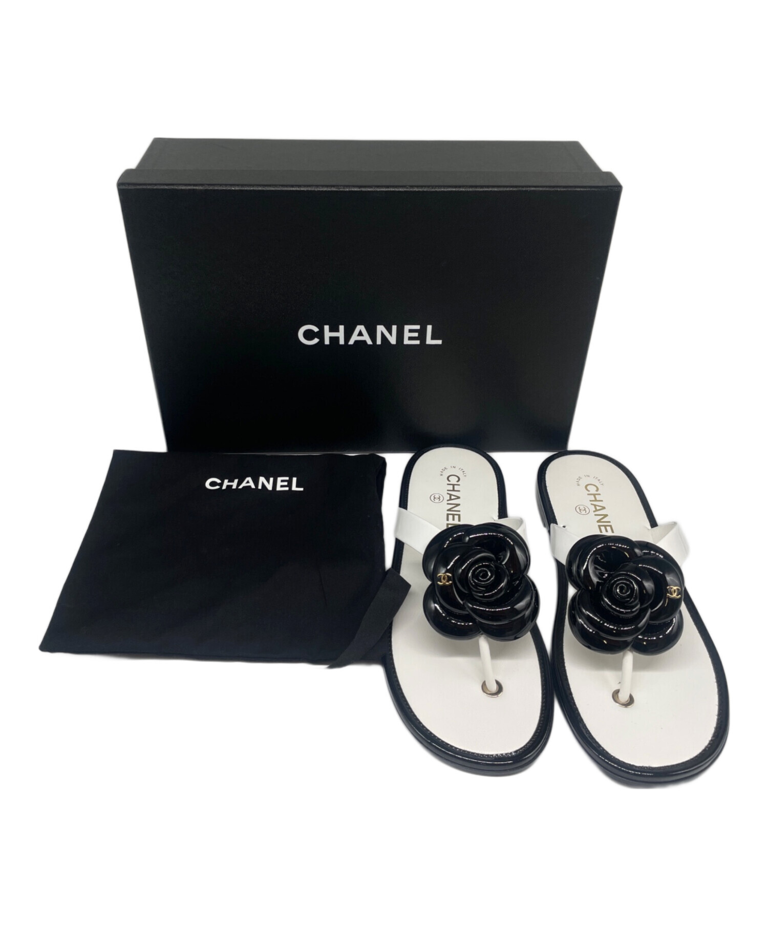 中古・古着通販】CHANEL (シャネル) カメリアトングサンダル ホワイト