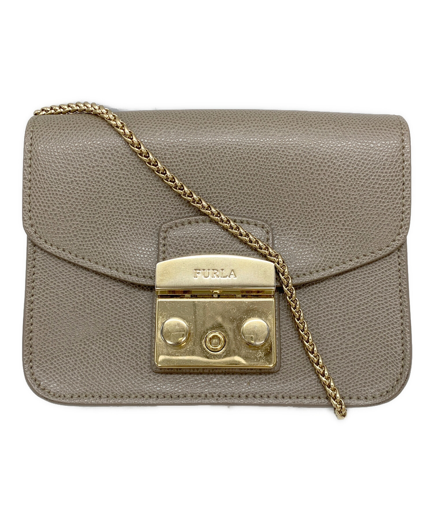 me111【美品】FURLA フルラ メトロポリス　珍しいゴールドチェーン 中古・古着通販】FURLA (フルラ) メトロポリスチェーンバッグ グレー