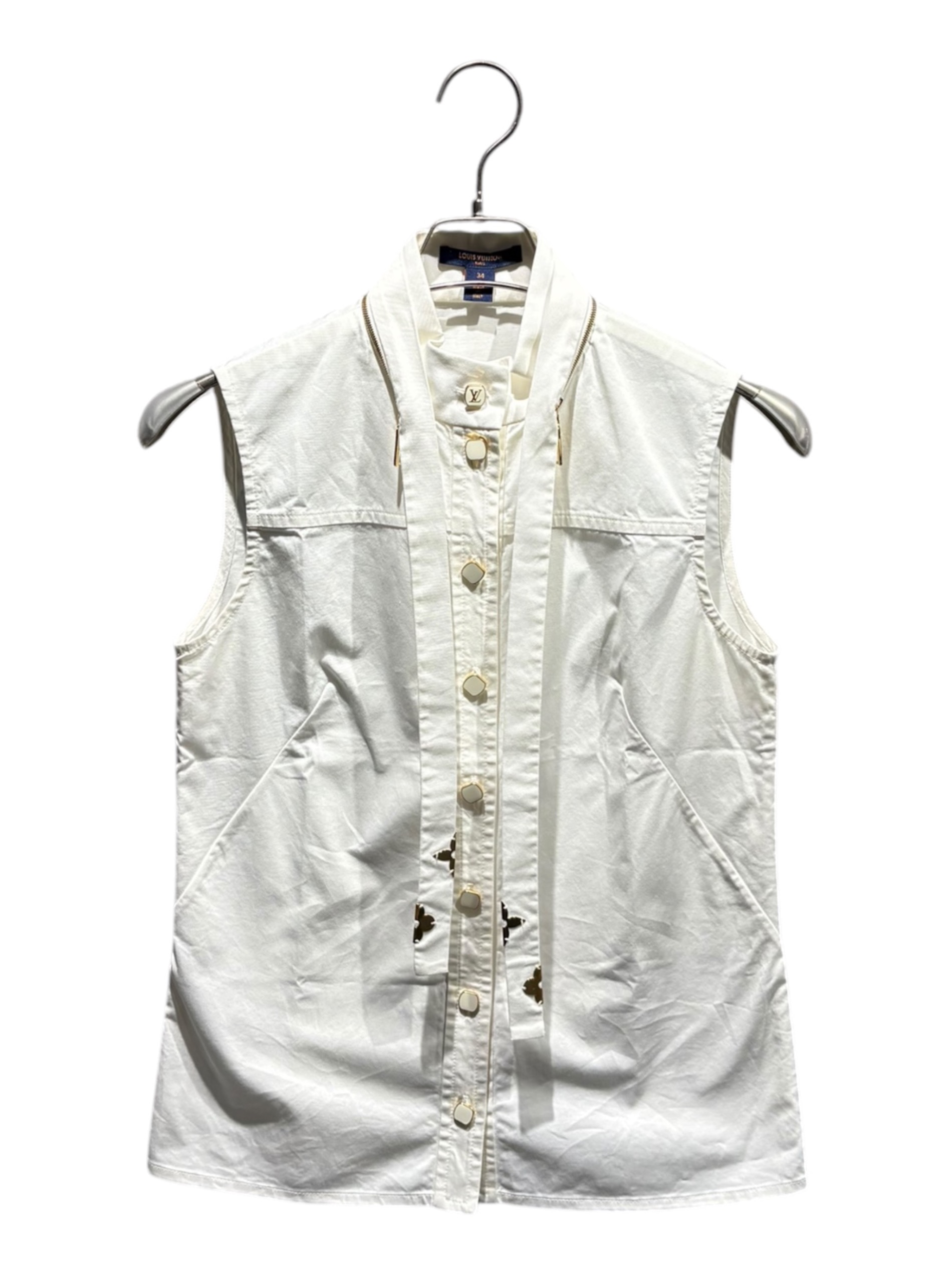 LOUIS VUITTON ルイヴィトン シルクボーダーノースリーブブラウスシャツ RW201A TMT FIBL50 ホワイト/ブラック レディース LOUIS VUITTON ルイヴィトン シルクボーダーノースリーブブラウス