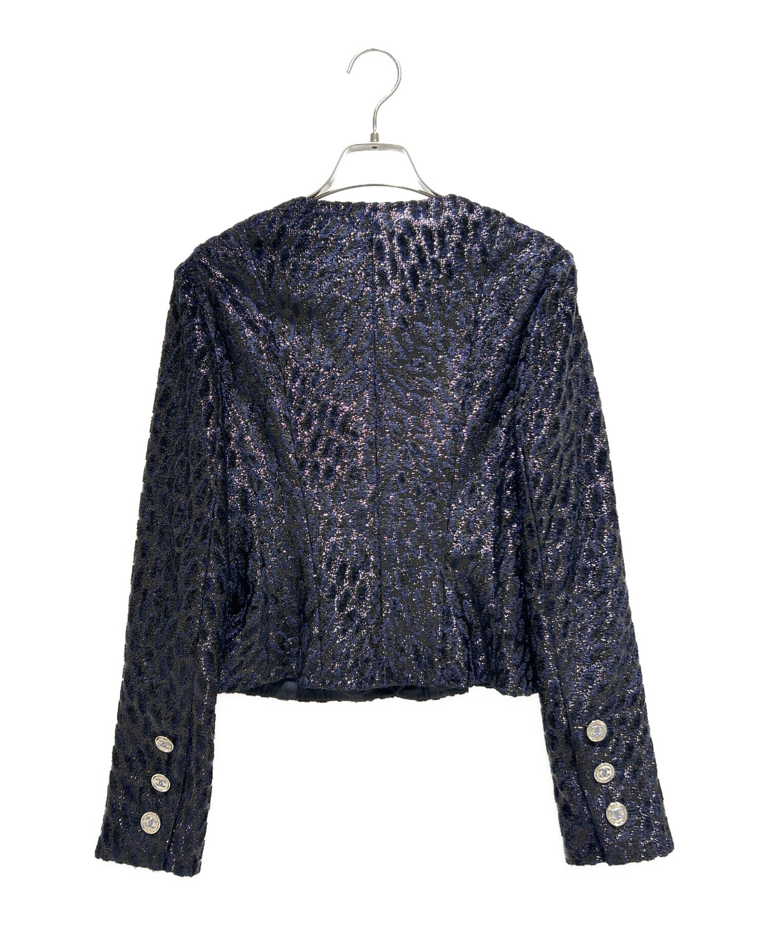CHANEL✨ ラメ入り素材ネイビートップス 中古・古着通販】CHANEL (シャネル) Collarless Lame Jacket/ノー