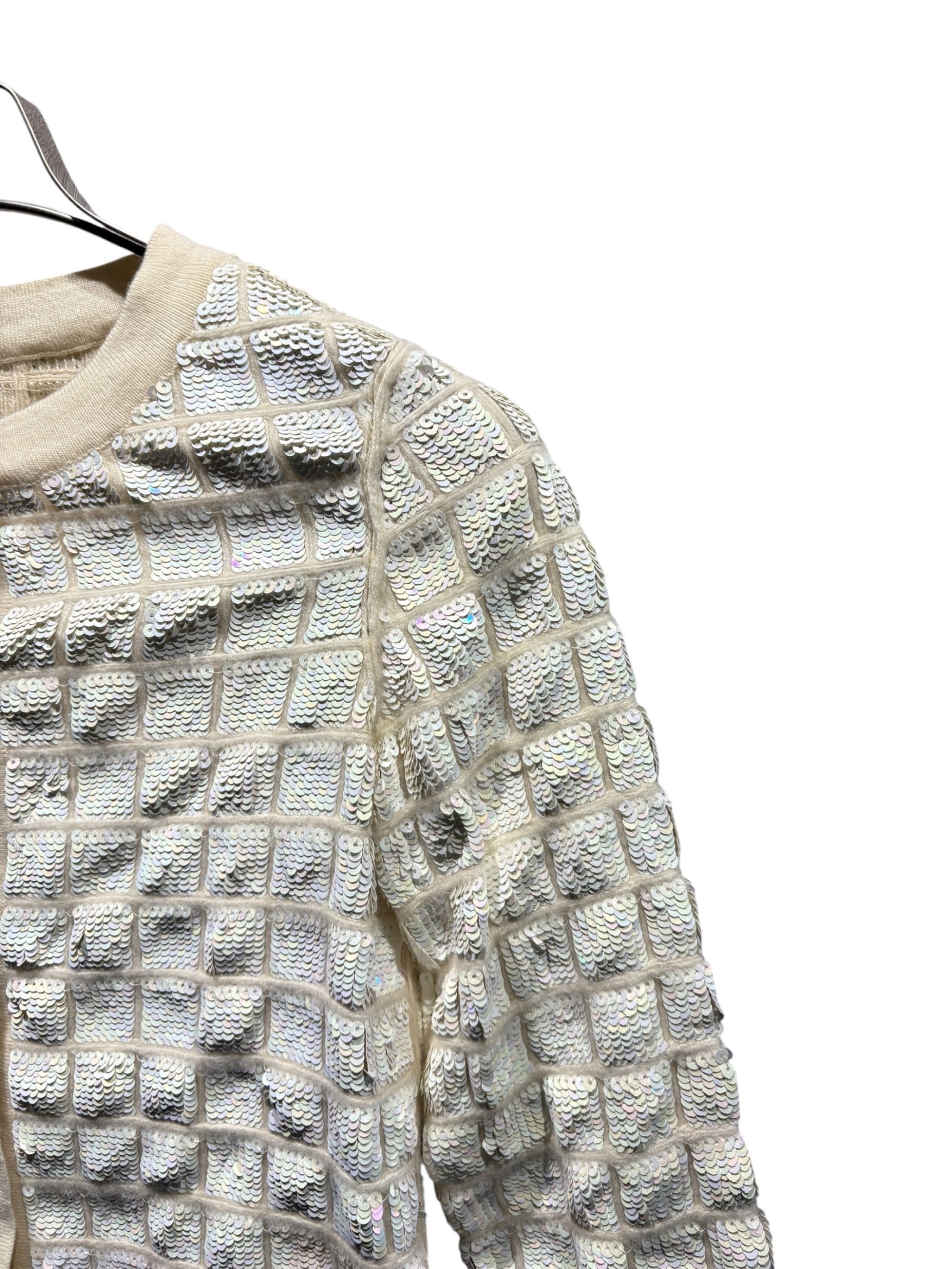 シャネル スパンコール カーディガン レディース 38 【中古】 シャネルCHANEL 英字スパンコールカーディガン 白黒M位 (K-111154)