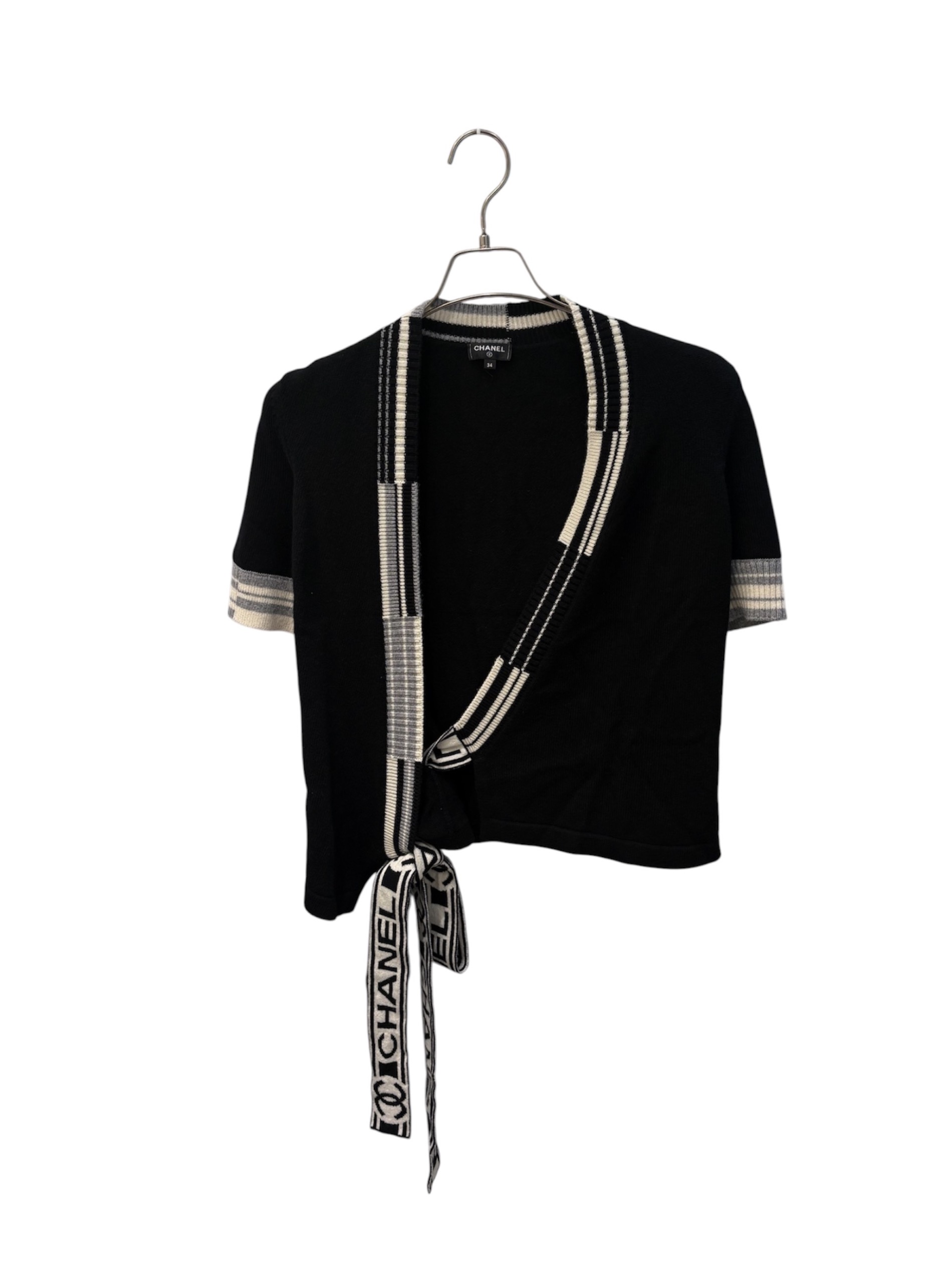 CHANELヴィンテージ⭐︎半袖 ニット カーディガン 38 ブラック 中古・古着通販】CHANEL (シャネル) カシュクールカーディガン
