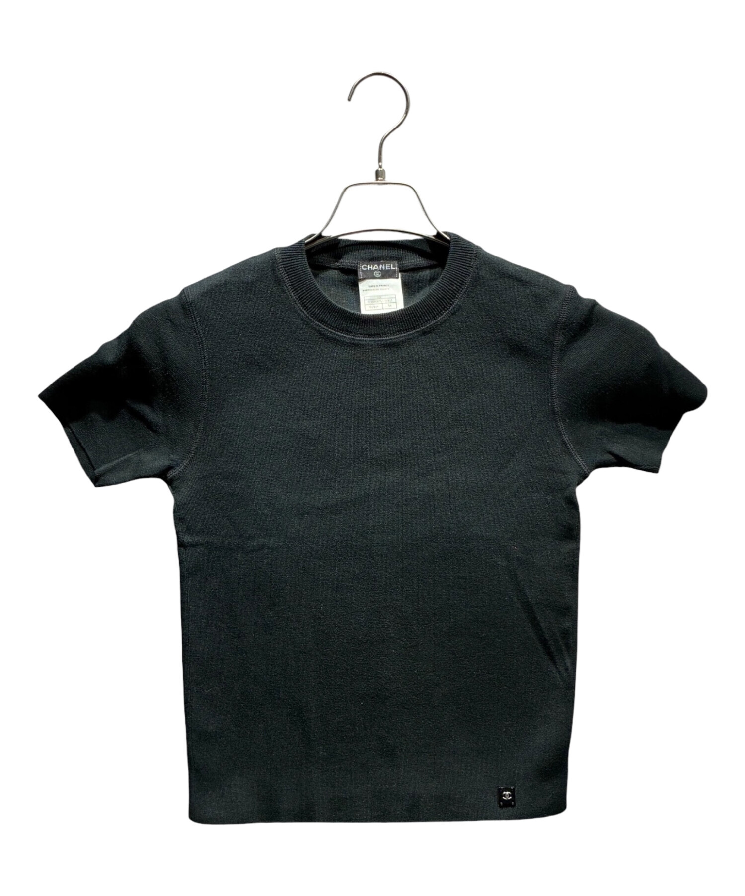 CHANEL シャネル　半袖Tシャツ ブラック 中古・古着通販】CHANEL (シャネル) 半袖ニット ブラック サイズ:38