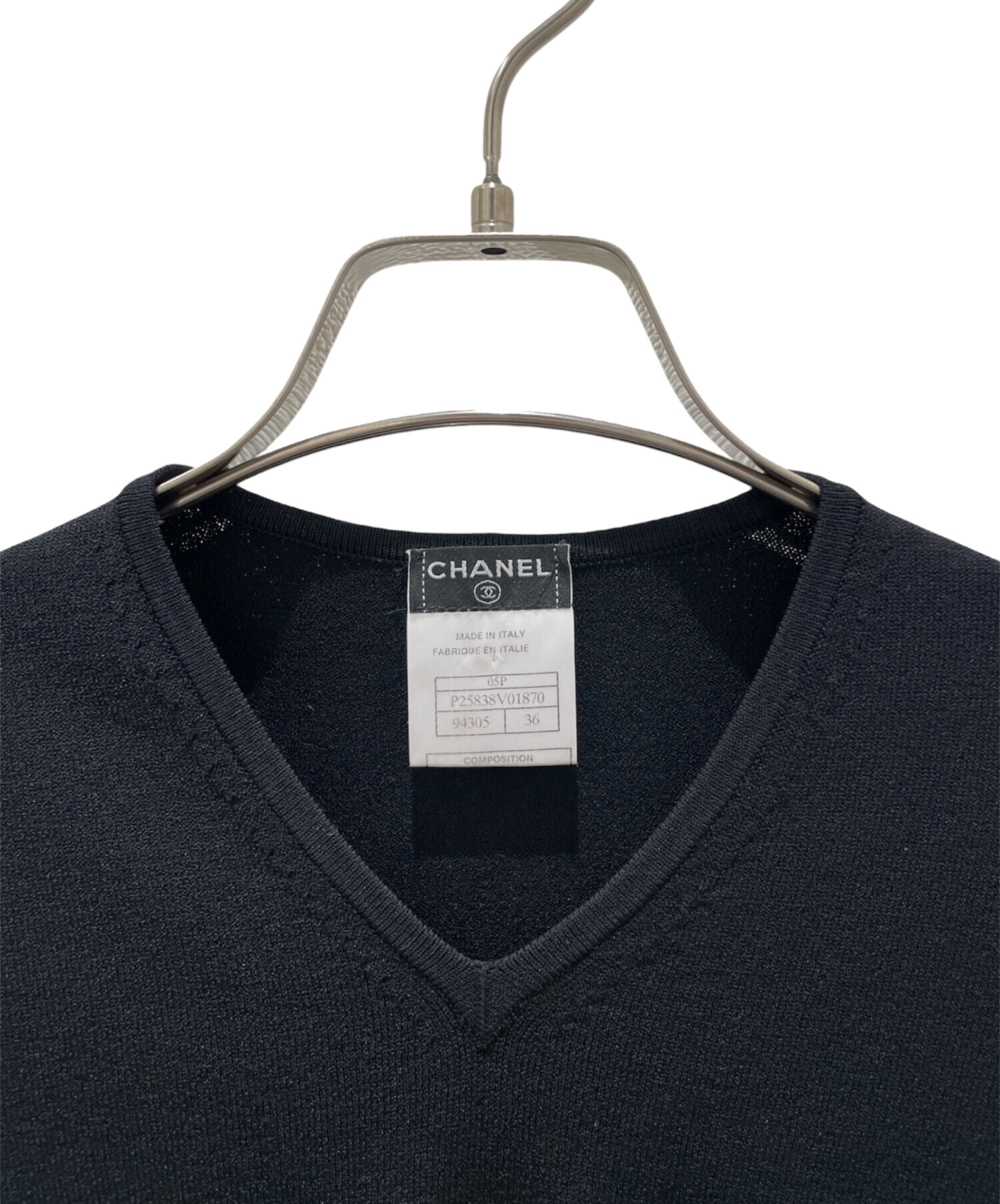 CHANEL シャネル　カットソー　長袖　ブラック　正規品 中古・古着通販】CHANEL (シャネル) ココマークVネックニット ブラック