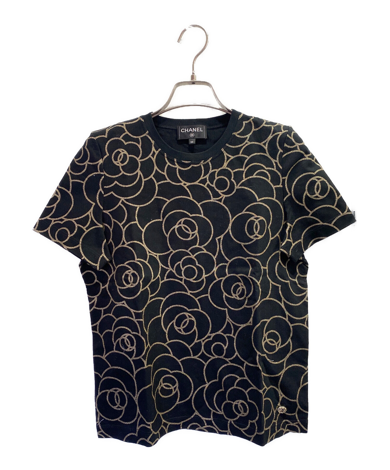 CHANEL シャネル カメリア Tシャツ カットソー ストレッチ素材 S相当 中古・古着通販】CHANEL (シャネル) カメリアデザインカットソー