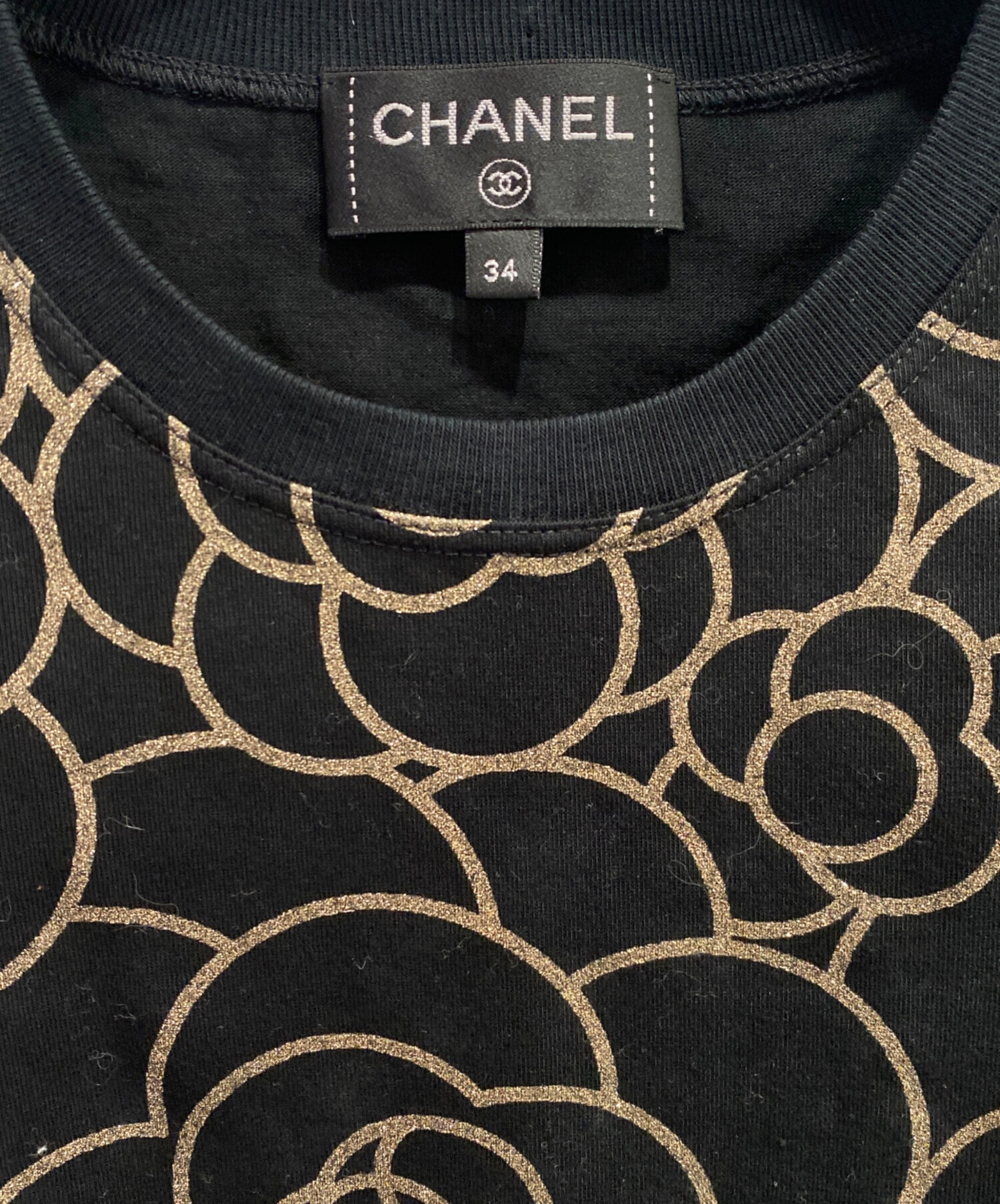 CHANEL シャネル カメリア Tシャツ カットソー ストレッチ素材 S相当 中古・古着通販】CHANEL (シャネル) カメリアデザインカットソー