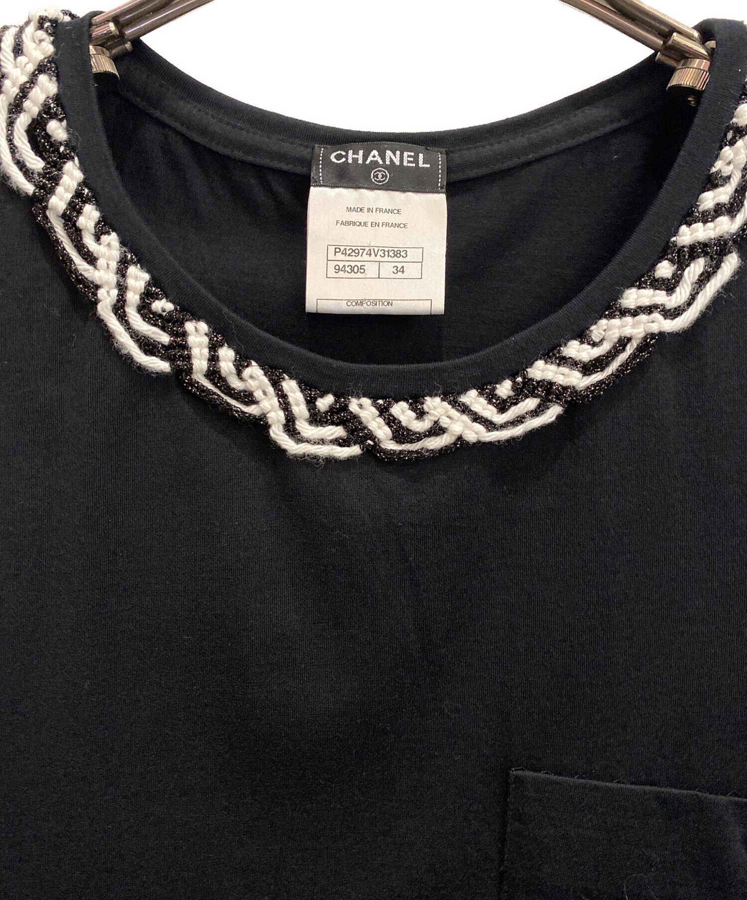 CHANEL - CHANEL  ツイード  トリミング  トップス Tシャツ  半袖　36 中古・古着通販】CHANEL (シャネル) フレンチスリーブ ツイードトリム